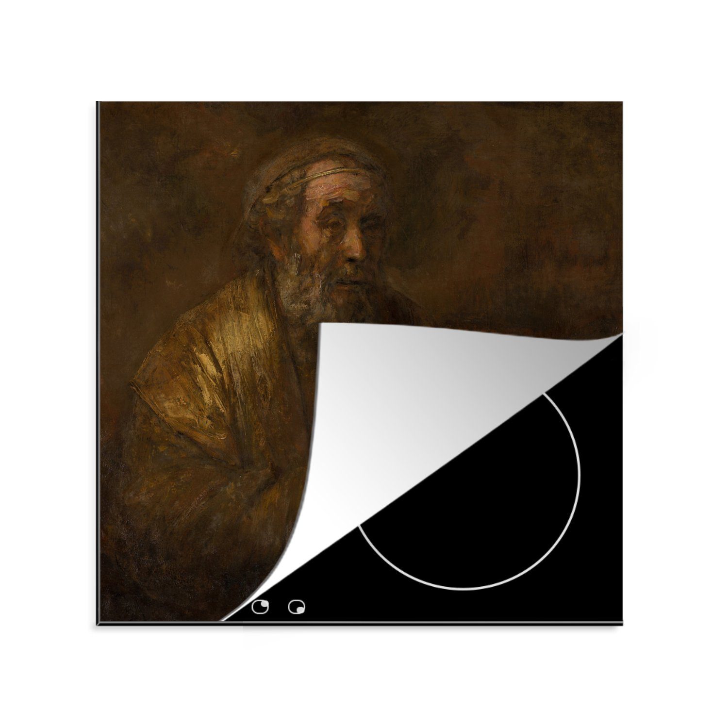 MuchoWow Herdblende-/Abdeckplatte Homer - Rembrandt van Rijn, Vinyl, (1 tlg), 78x78 cm, Ceranfeldabdeckung, Arbeitsplatte für küche