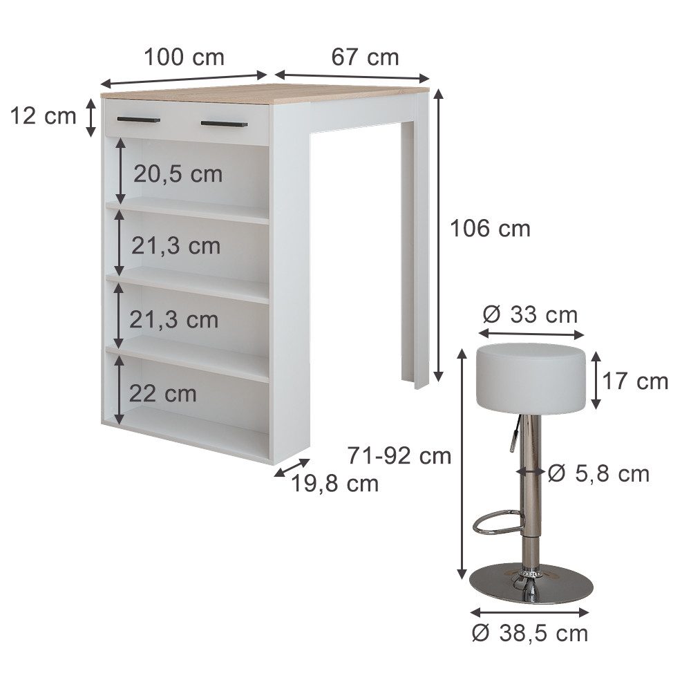 Vicco Bartisch Repose, Weiß/Sonoma/Weiß, 67 x günstig online kaufen