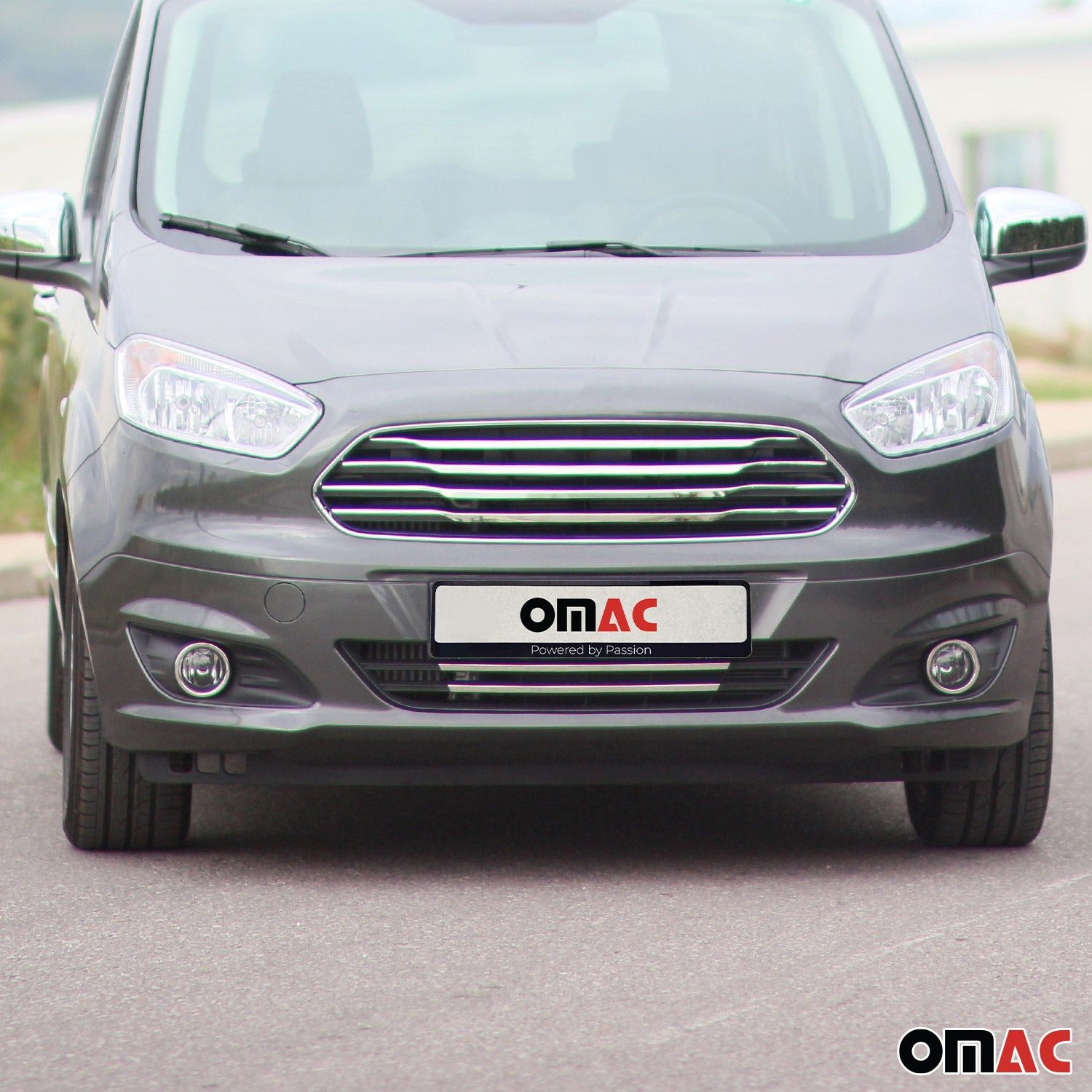 OMAC Zierleisten-Aufkleber Nebelscheinwerfer Rahmen für Ford Transit Tourneo Courier Edelstahl 2x, (2tlg), Langlebig,Einfache Reinigung,Einfache Installation,Rostbeständig