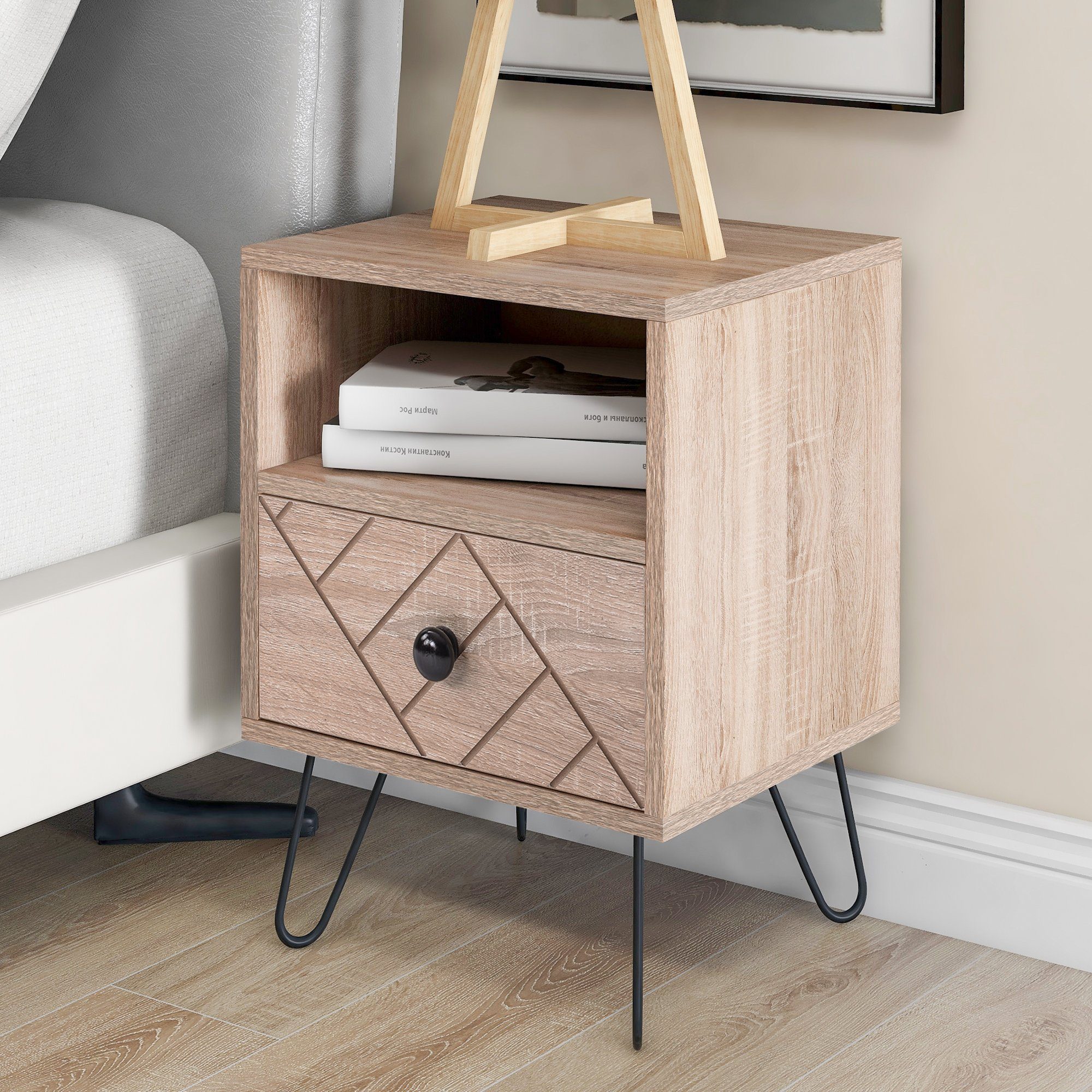 Flieks Nachttisch (1-St), Aufbewahrungsschrank, Einzigartiges Musterdesign, Eisenschrankfüße