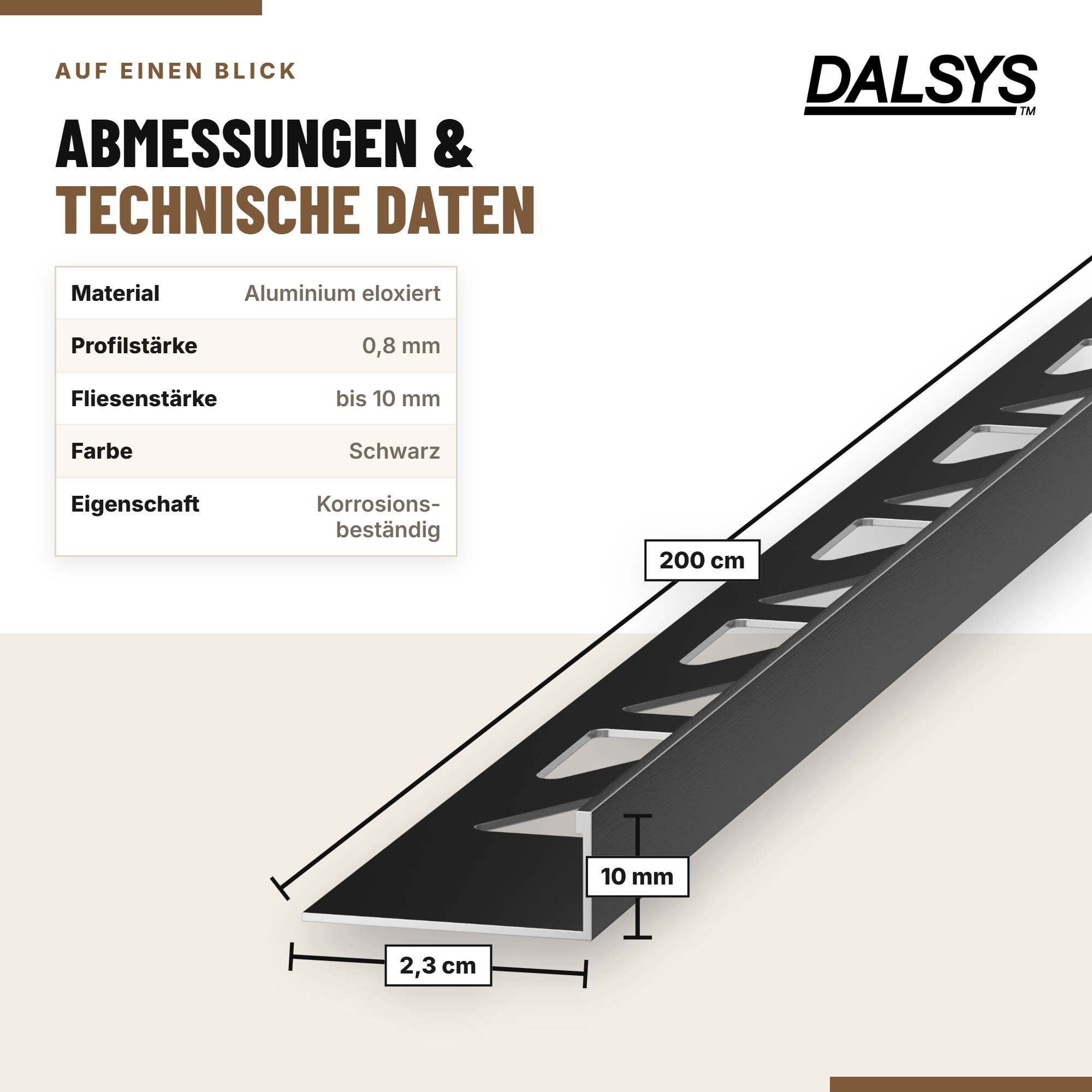 Dalsys Profil Fliesenschiene Winkelprofil Aluminium (eloxiert) Schwarz 2m x 10mm), Fliesenprofil – Bild 2 von 5
