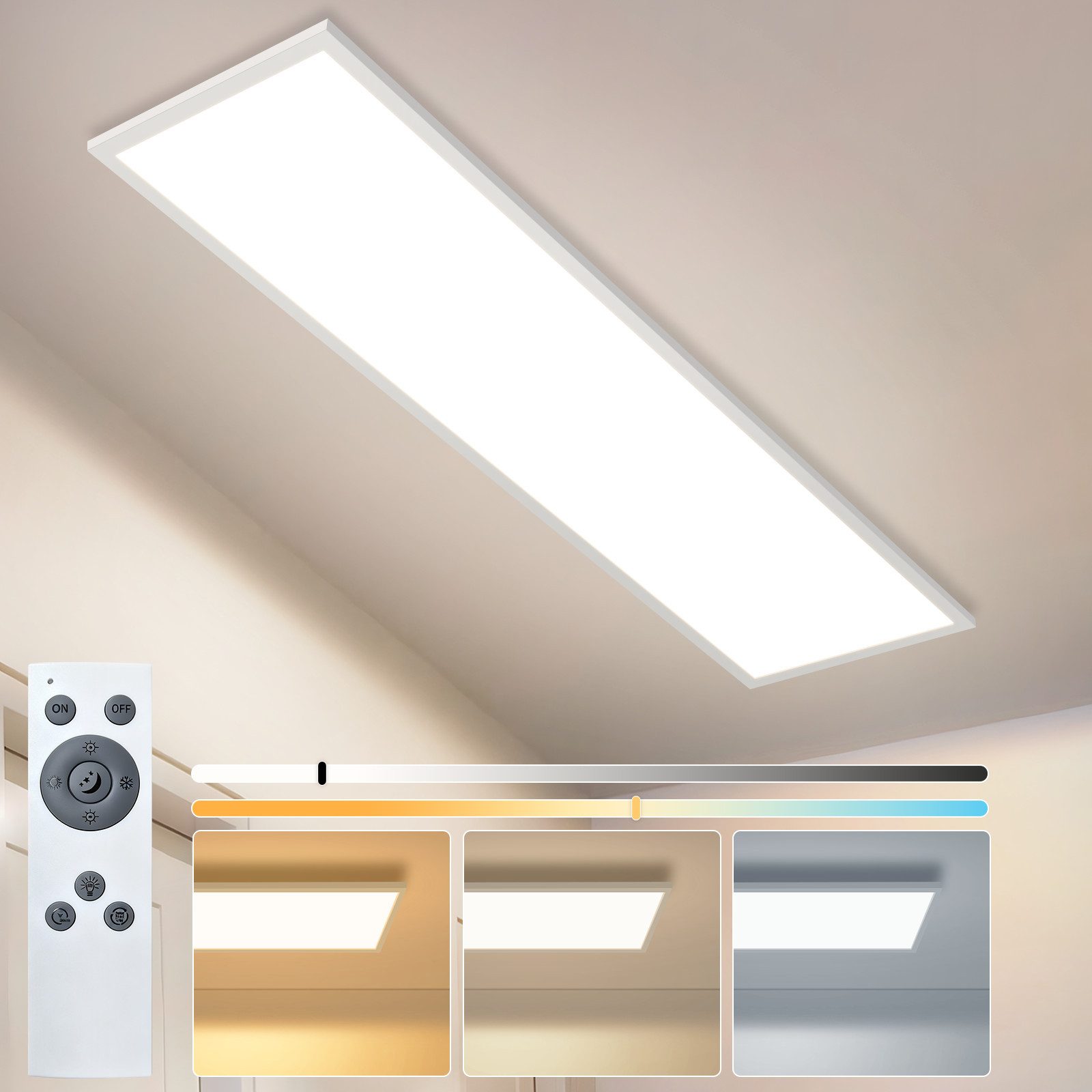 Nettlife LED Panel dimmbar Farbtemperatur steuerbar Fernbedienung flache Deckenleuchte, LED fest integriert, für Wohnzimmer Schlafzimmer Küche und Flur