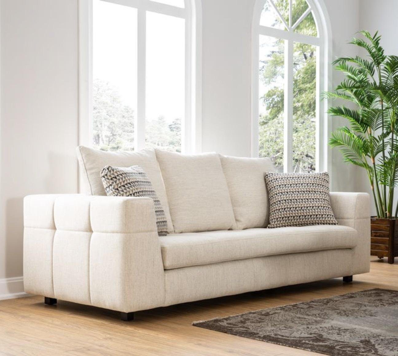 JVmoebel 3-Sitzer Modernes Sofa 3 Sitzer Polstersofa weiß Textill Design Couch Sofas