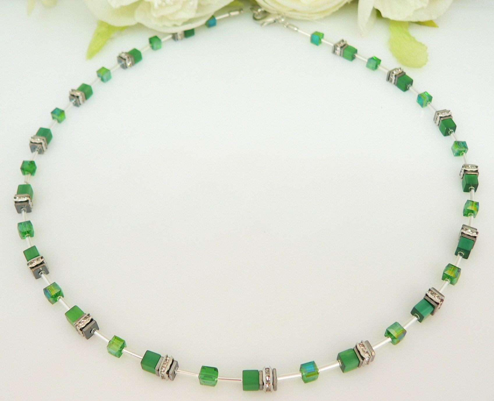 traumschmuck Collier 502 Collier Halskette Würfel Cat Eye Kristallglas Strass (Valentistag, Muttertag), handgefertigt, Made in Germany