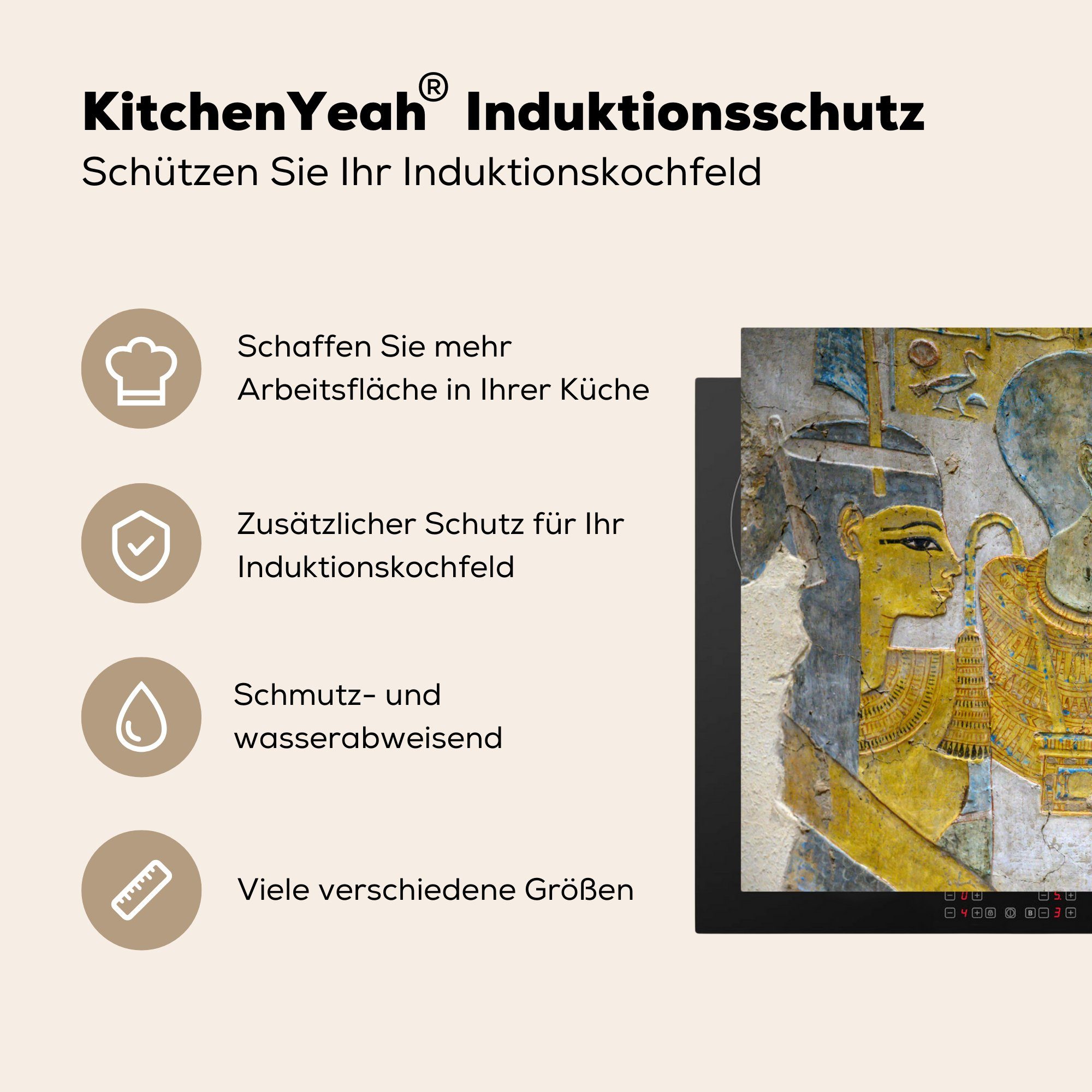 Vinyl, küche (1 cm, - Arbeitsplatte Gemälde, MuchoWow Herdblende-/Abdeckplatte Ceranfeldabdeckung, Ägypten 78x78 tlg), für - Wand