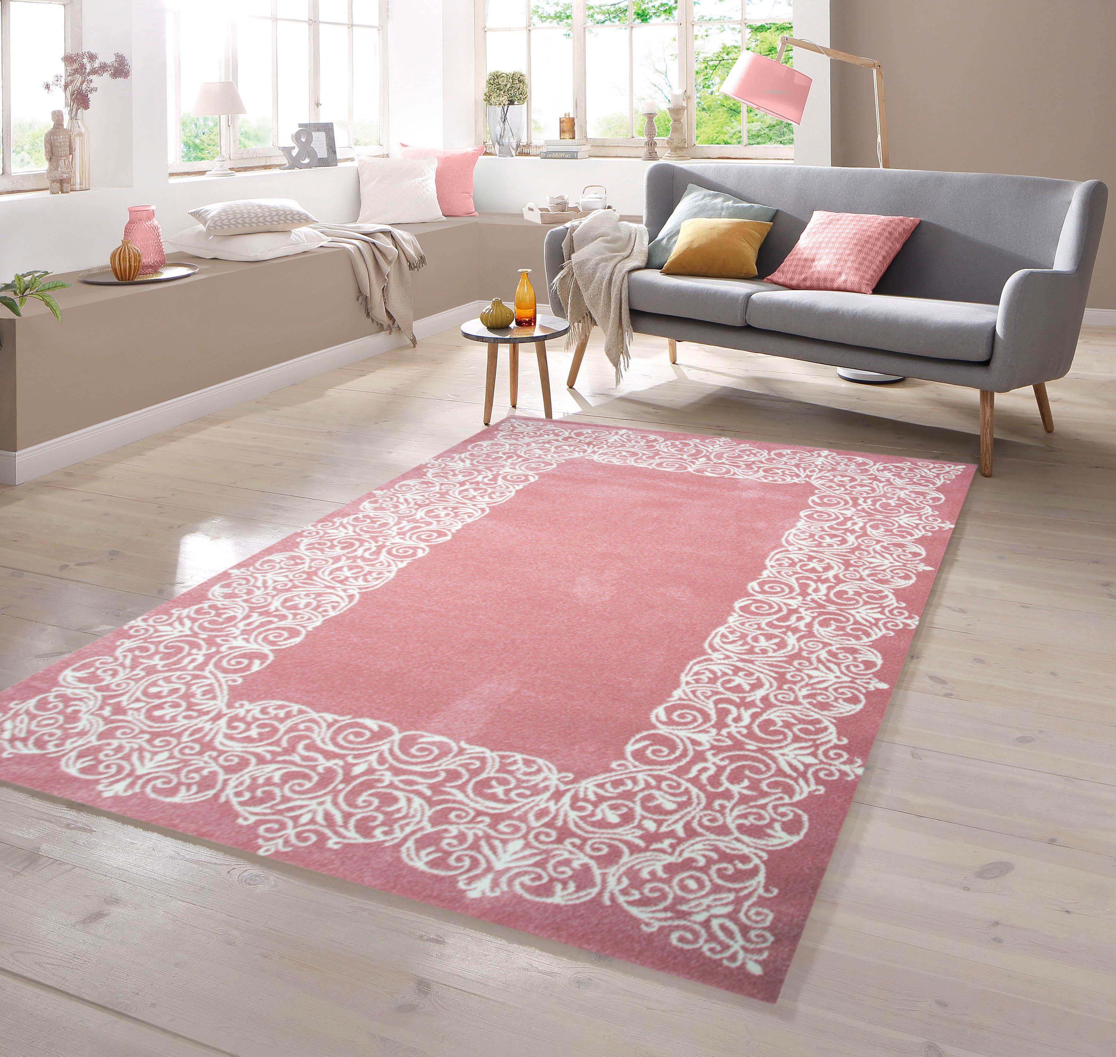 TeppichHome24 Teppich Designer Teppich mit Bordüre Pastellfarben Türkis Creme, rechteckig