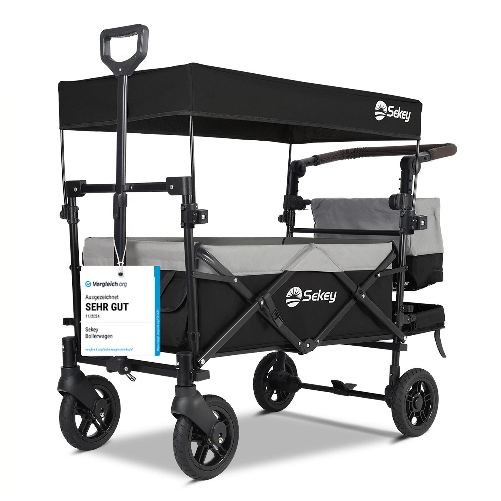 Sekey Bollerwagen Sekey Bollerwagen Faltbar mit Dach 150KG mit 3-Punkt-Sicherheitsgurte