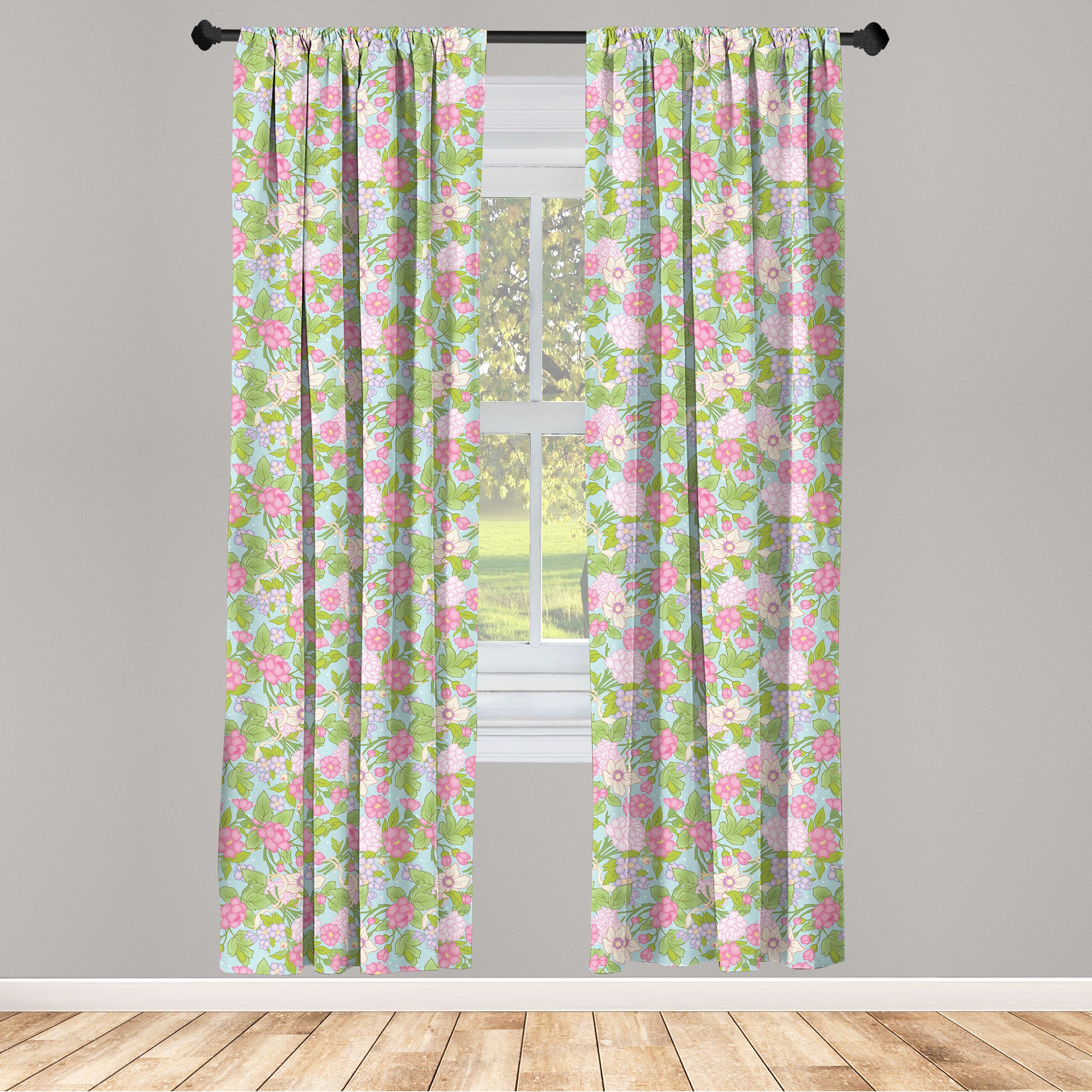 Gardine Vorhang für Wohnzimmer Schlafzimmer Dekor, Abakuhaus, Microfaser, Blumen Blühendes Frühlings-Blüte