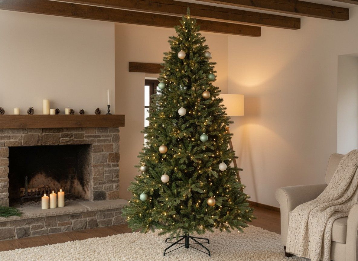 Home Feeling Künstlicher Weihnachtsbaum DELUXE 240 cm – große Tanne mit natürlichen Zweigen & Metallständer