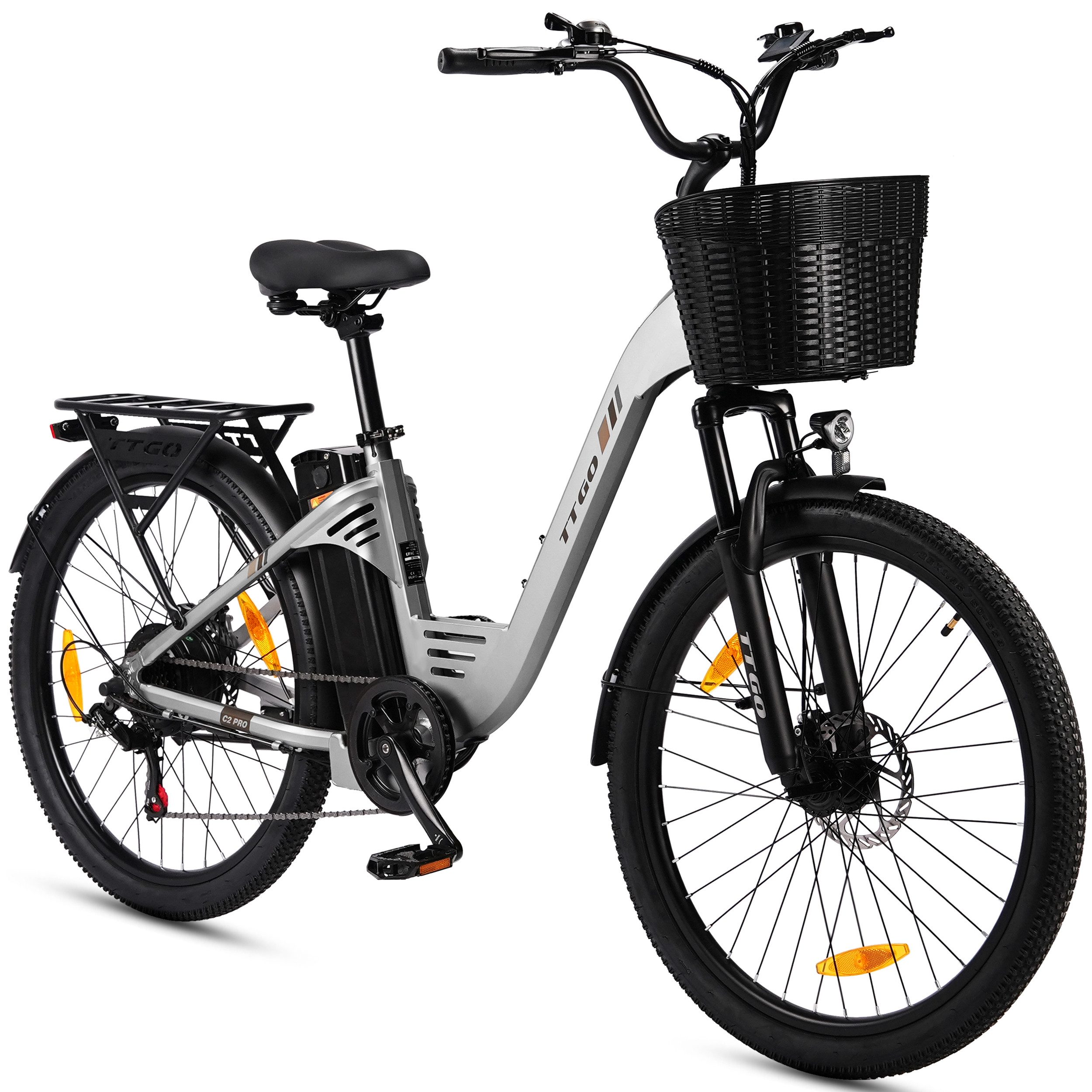 TTGO E-Bike Cityrad C2-Pro E-Fahrrad 648WH Pedelec, 36V 18 AH 120 km Reichweite, Kettenschaltung, Heckmotor, 648 Wh, Cityrad 7 Gang Shimano,Scheibenbremsen, Kettenschaltung