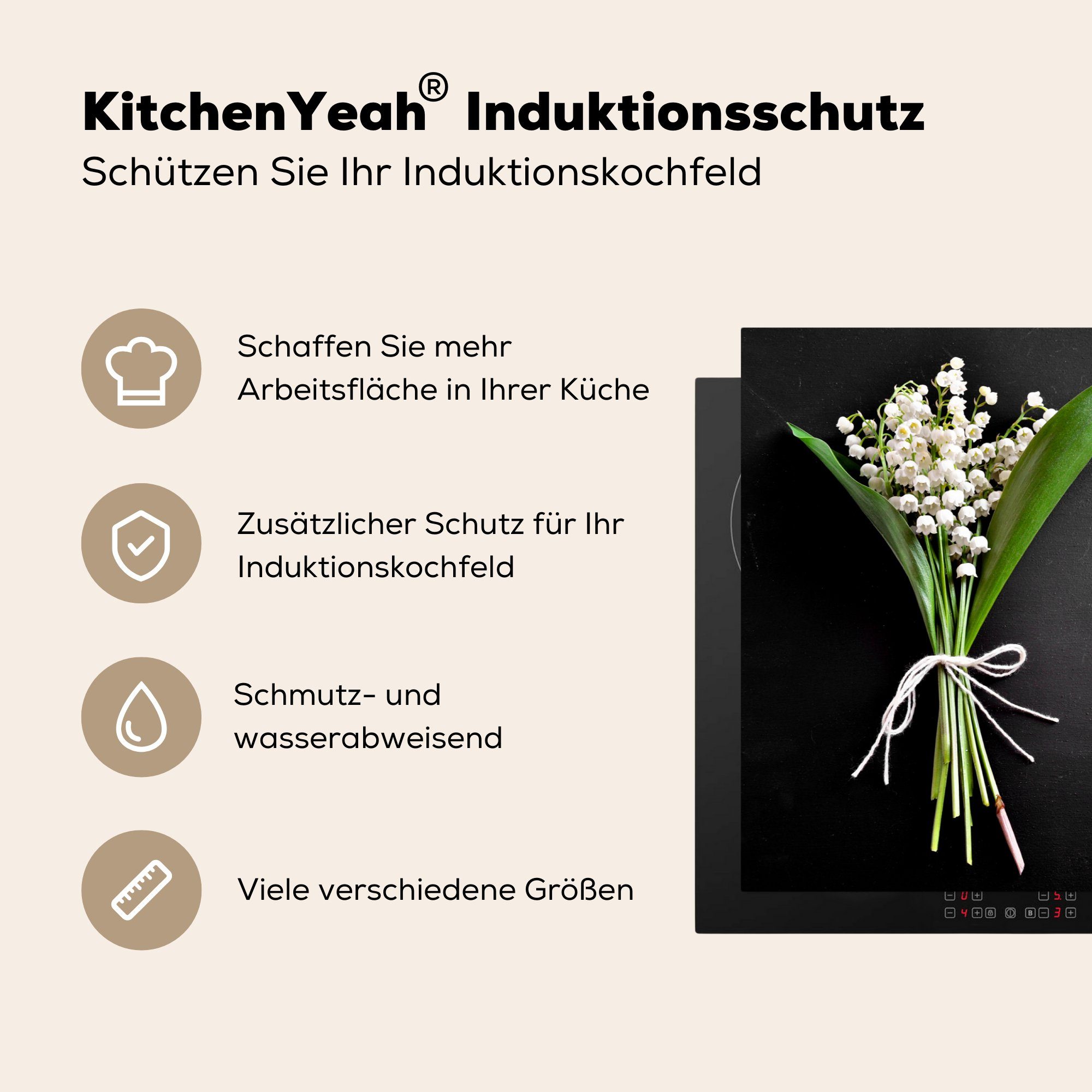 Vinyl, Ceranfeldabdeckung, Blumen-5-1-1, für (1 cm, küche 77x51 tlg), Arbeitsplatte Herdblende-/Abdeckplatte MuchoWow