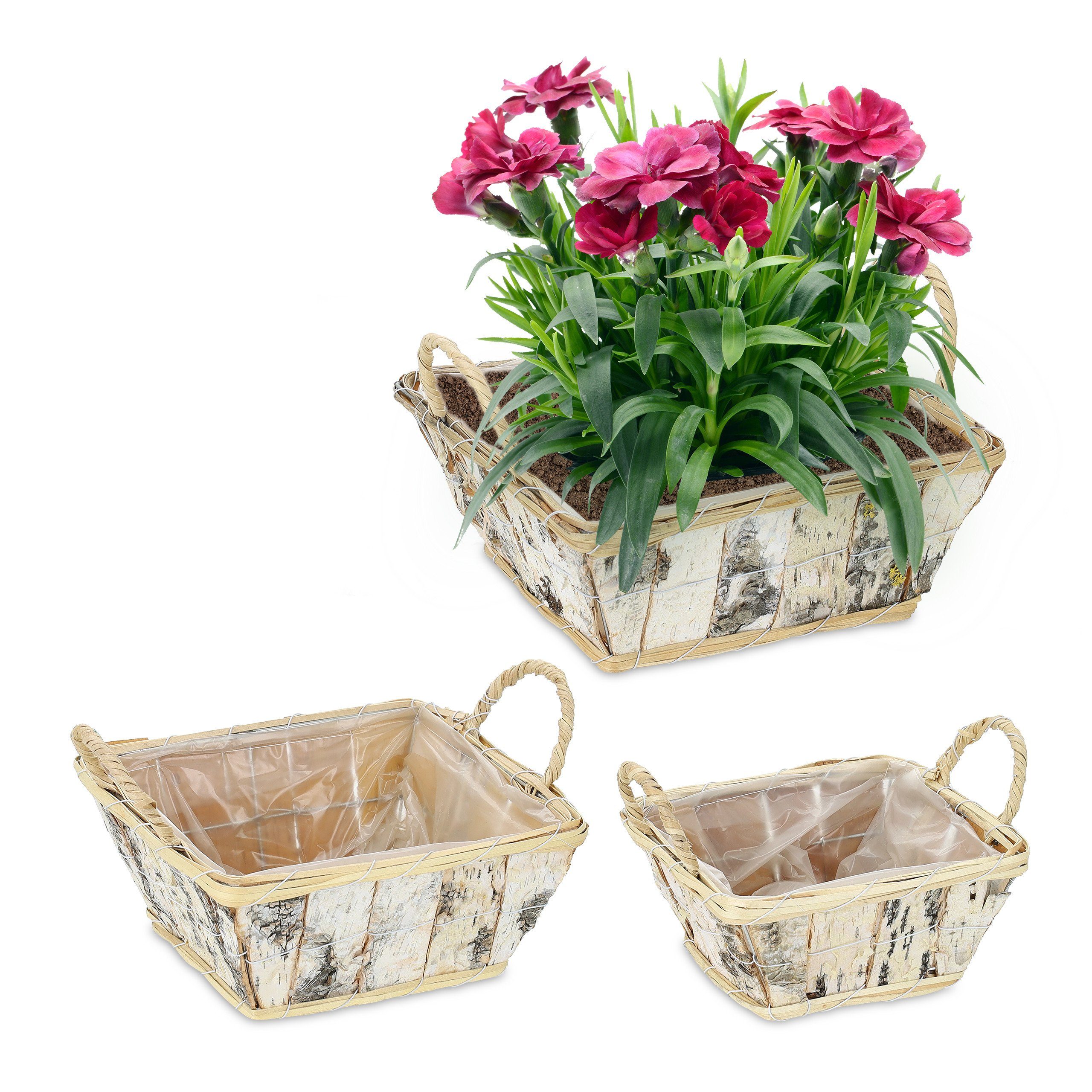 relaxdays Blumentopf Eckiger Blumentopf Birke im 3er Set