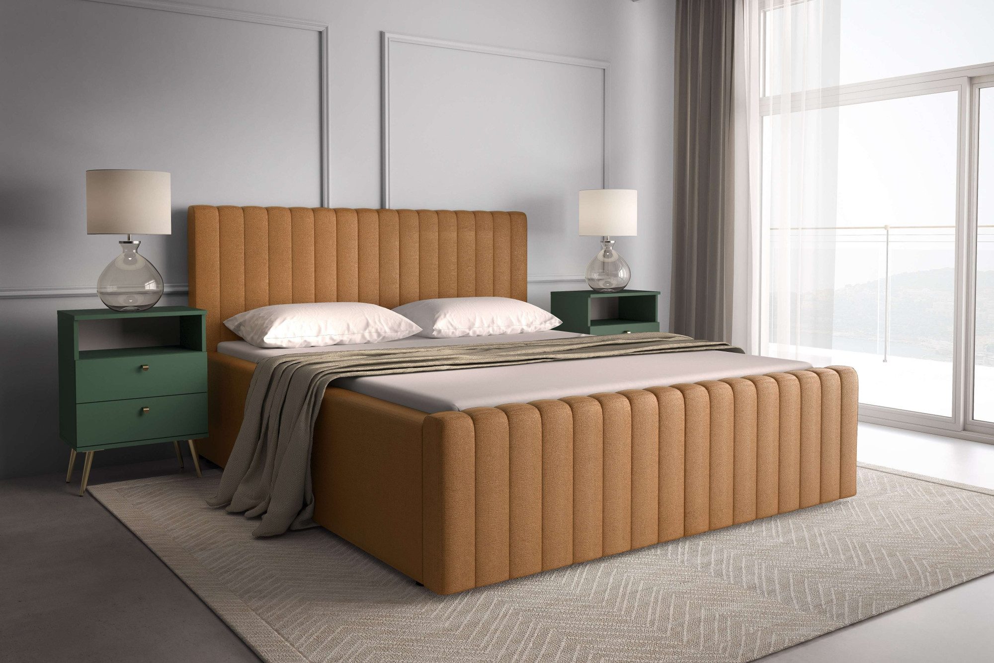 Home affaire Polsterbett MOIVRE wahlweise mit/ohne Bettkasten, Breite Liegefläche 160/180 cm, Stauraumbett, Doppelbet mit Kopfteil, ohne Matratze, 2 Breiten