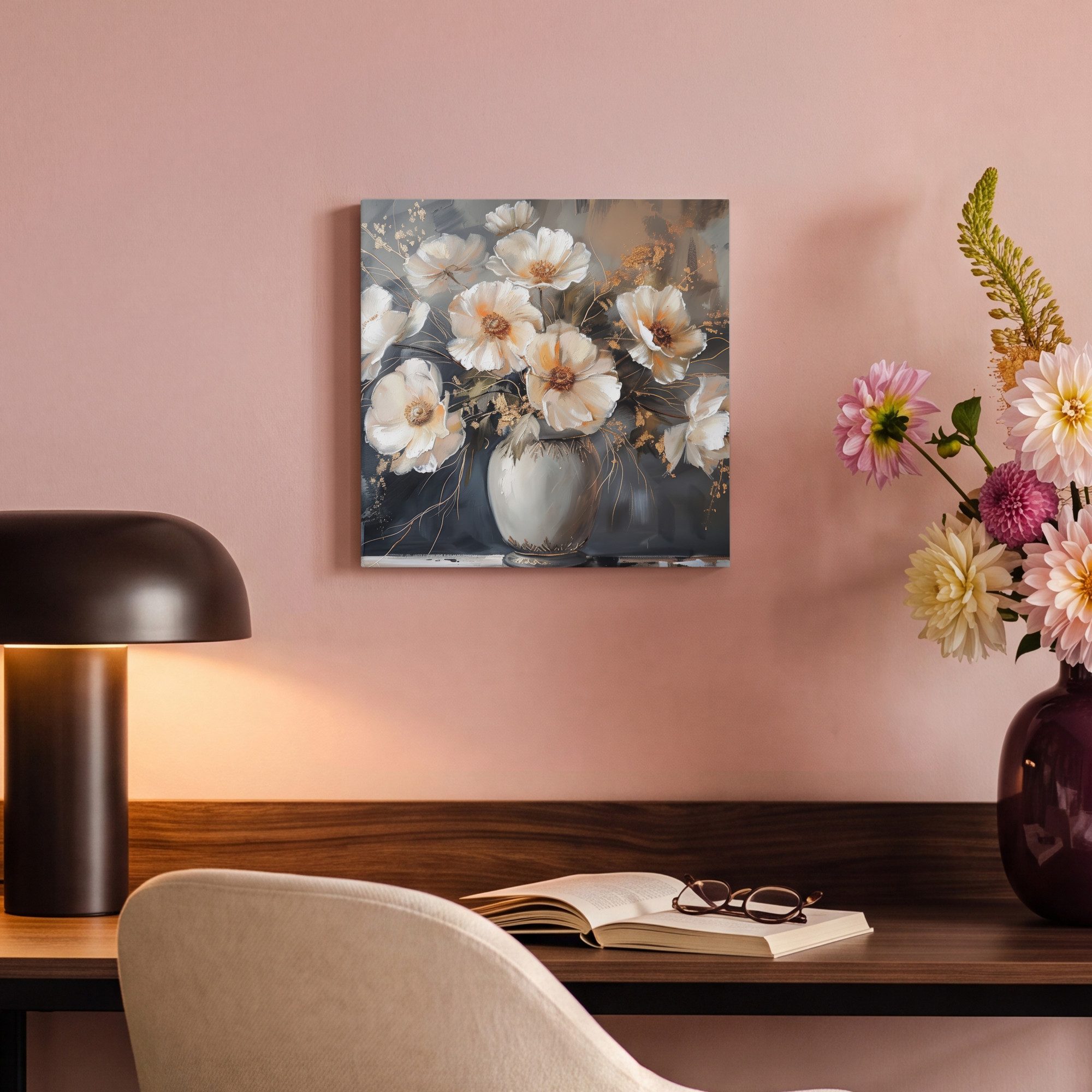 OneMillionCanvasses® Leinwandbild Blumen - Weiß - Vase - Modern, Fotodruck (1 St), Leinwand Canvas Wandbild, Wanddekoration 20x30 cm – Bild 4 von 5