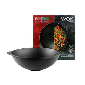 4BIG.fun Grilltopf Wok 28 cm aus Gusseisen Asia Schmortopf Wokpfanne, Gusseisen