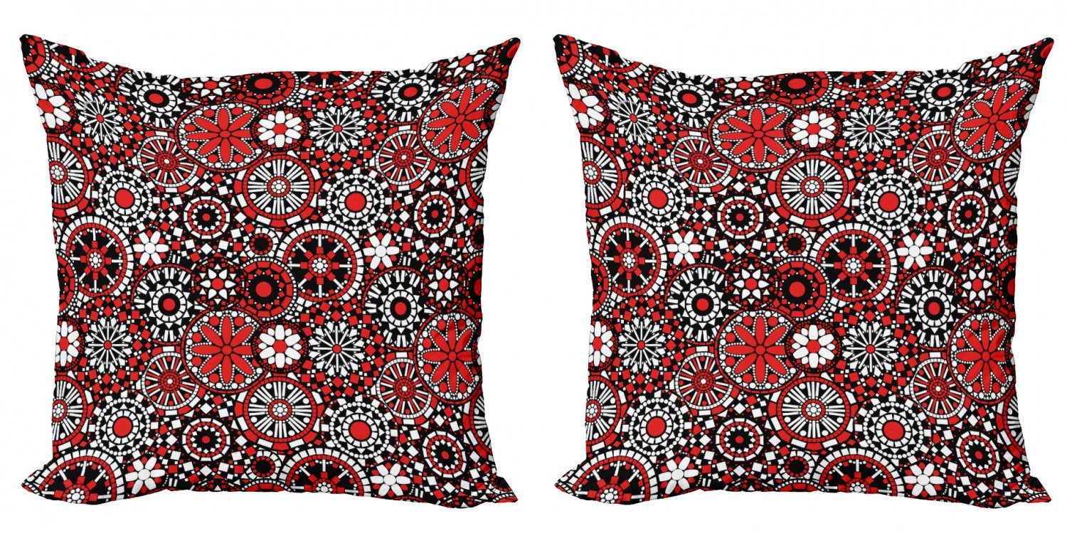 Kissenbezüge Modern Accent Doppelseitiger Digitaldruck, Abakuhaus (2 Stück), Red Mandala Blumen-Mosaik