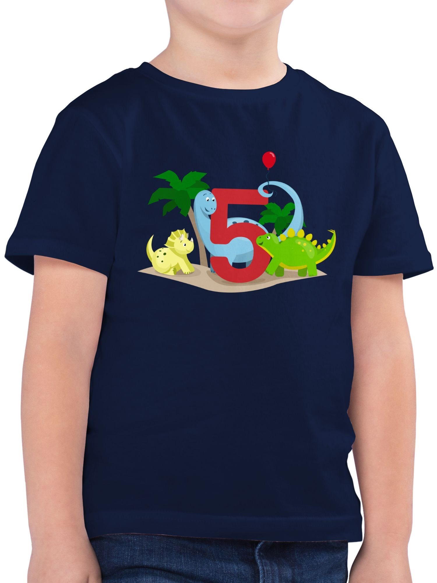 Shirtracer T-Shirt Dino Fünf 5. Geburtstag 1 Dunkelblau