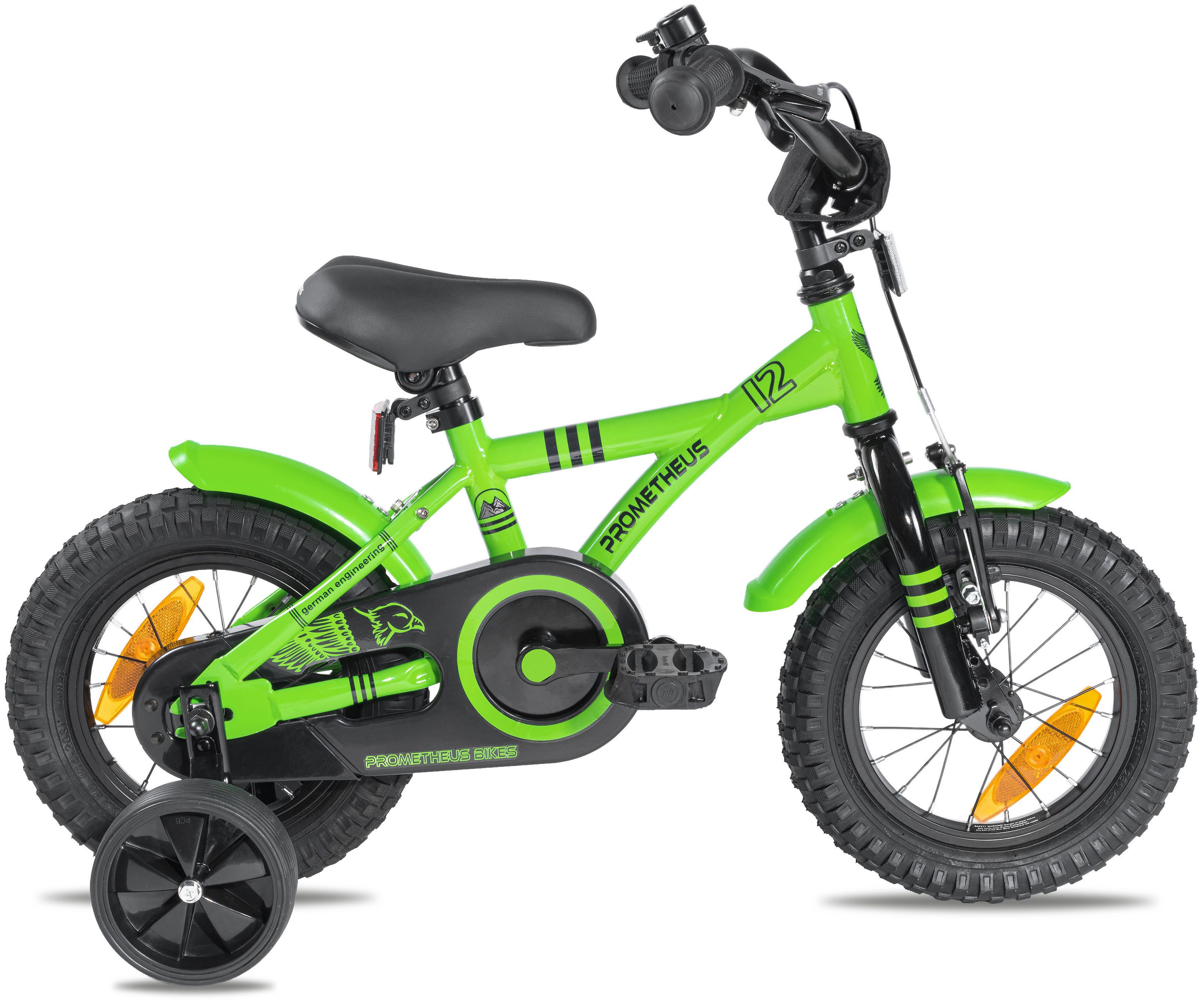 PROMETHEUS BICYCLES Kinderfahrrad HAWK 12 Zoll ab 3 Jahre, 1 Gang, Junge Mädchen Fahrrad Kinder mit Rücktrittbremse Stützräder