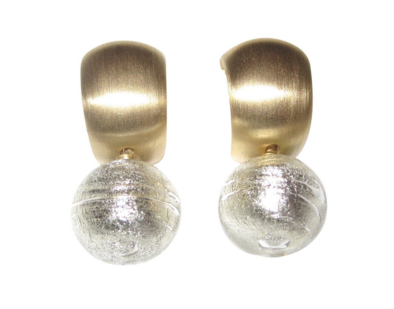 Paar silber Muranoglas aus Ohrclips gold-platt. Italien Clips klassisch Mugello Murano Creole chic, handgearbeitetes