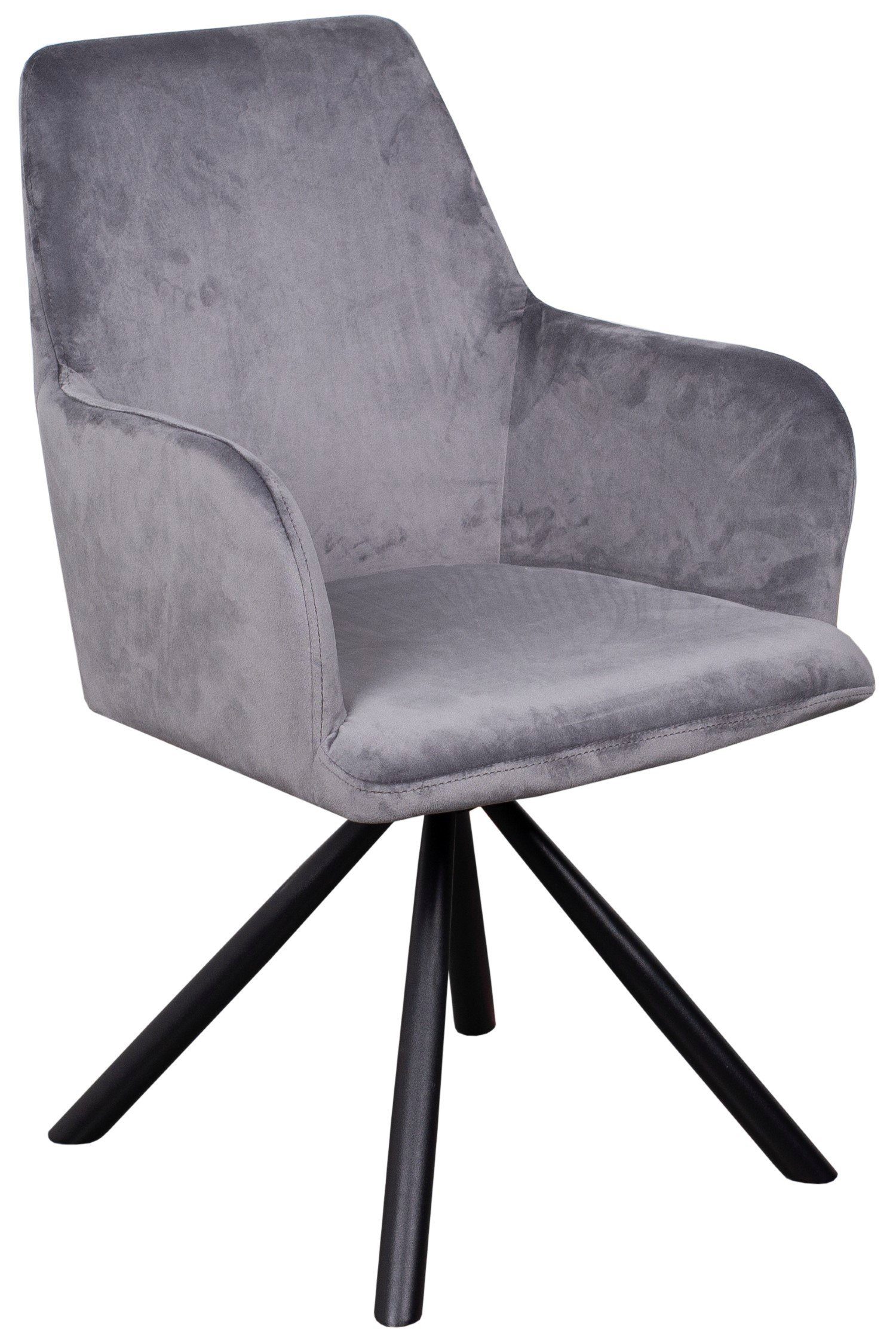 - - Sessel hohe Armlehnen Samtbezug - Samt Rückenlehne - living Esszimmer bene Metall-Gestell - Capri grau (Set, 6-St), - - gepolstert