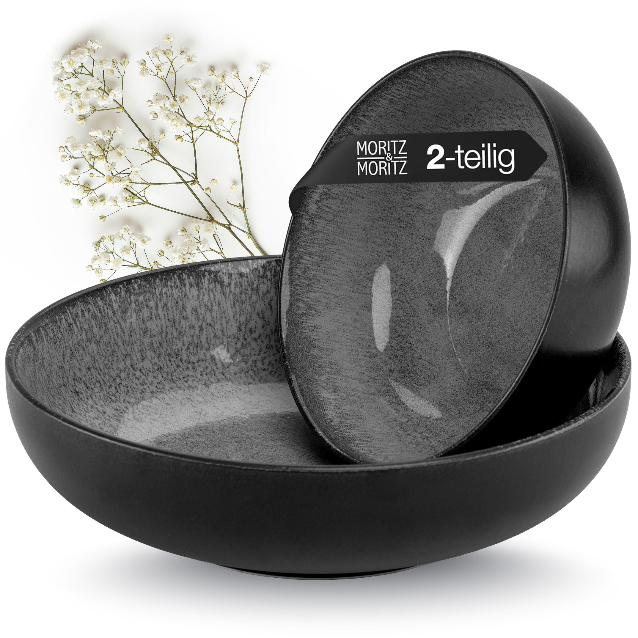 Moritz & Moritz Servierschale VIDA Schale 2tlg anthrazit, Porzellan, (Set, 2-tlg), Spülmaschinengeeignet