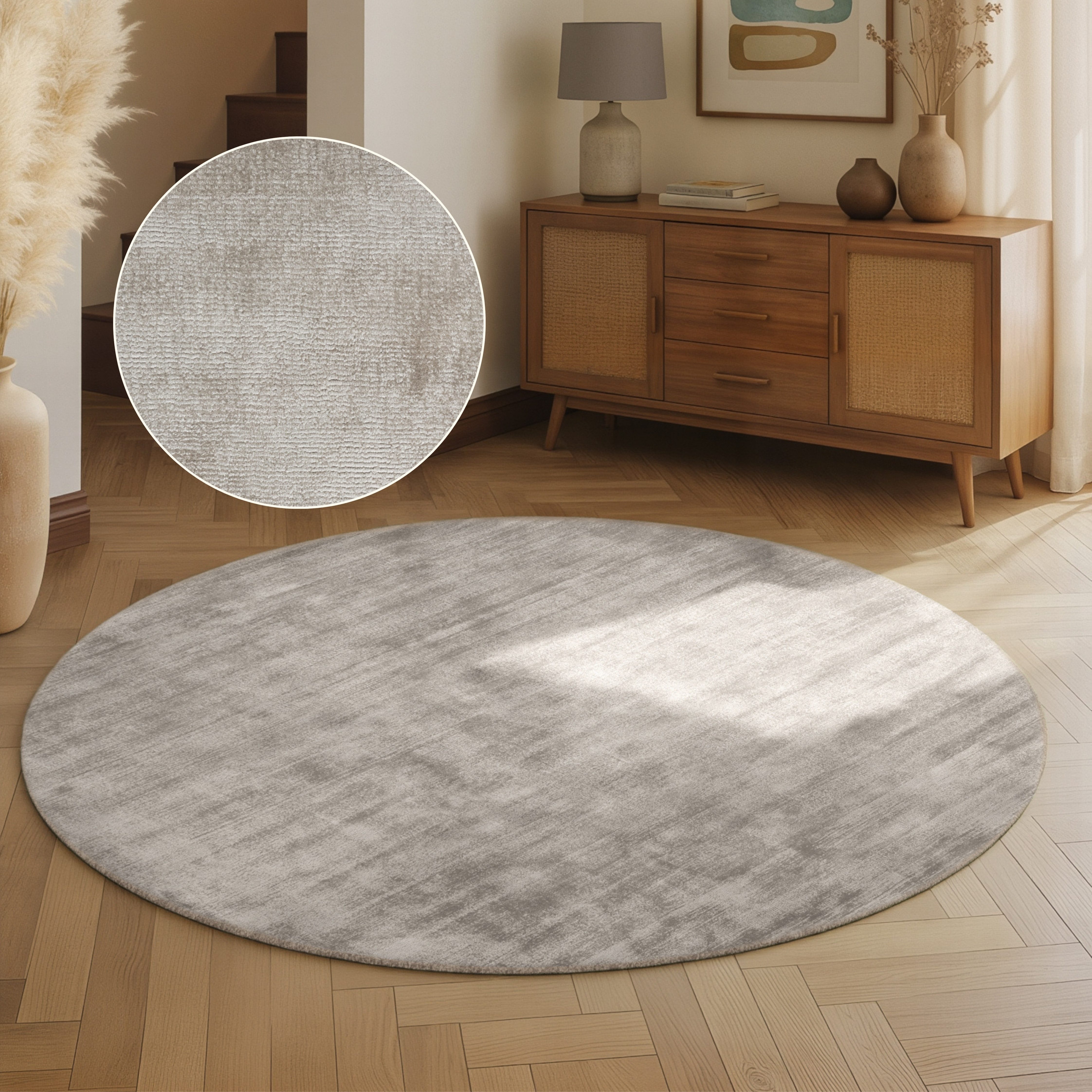 vikosa Teppich Noemi, rund, Höhe: 10 mm, Dezenter Glanz, Weich, Seidenoptik, Viskose, Wohnzimmer, Schlafzimmer