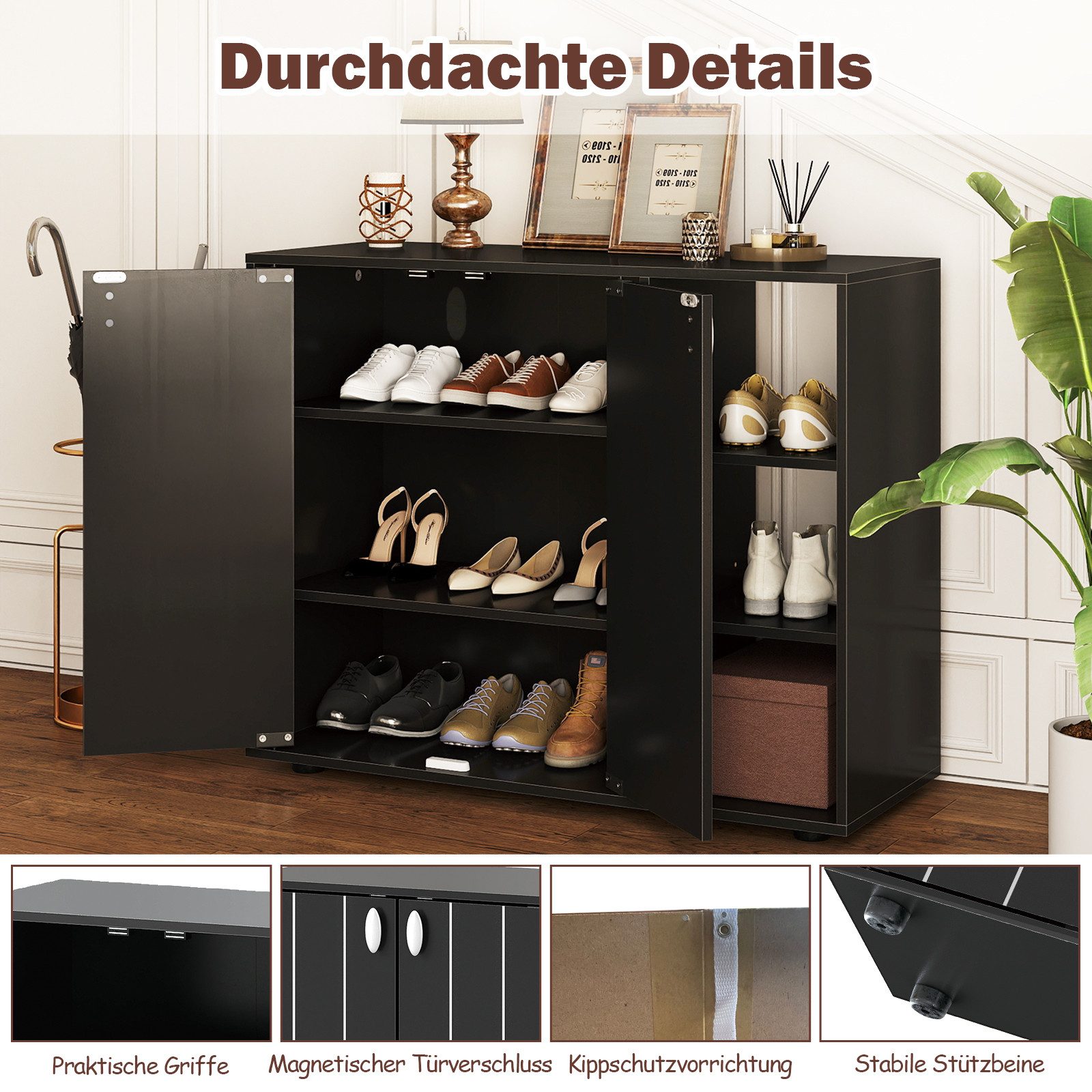 COSTWAY Schuhschrank Schuhregal mit verstellbare Regal, Holz, 12-15 Paar Schuhe – Bild 4 von 5