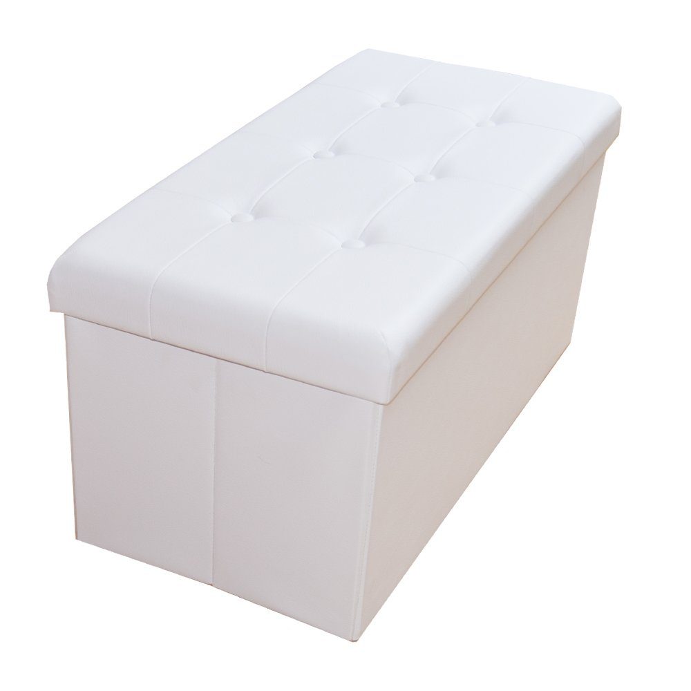 style home Sitzhocker faltbare Sitzbank mit Stauraum (Aufbewahrungsbox mit Deckel, gepolstert Sitzwürfel Fußhocker, Sitztruhe aus Kunstleder), für Wohnzimmer Schlafzimmer, 76 * 38 * 38 cm White