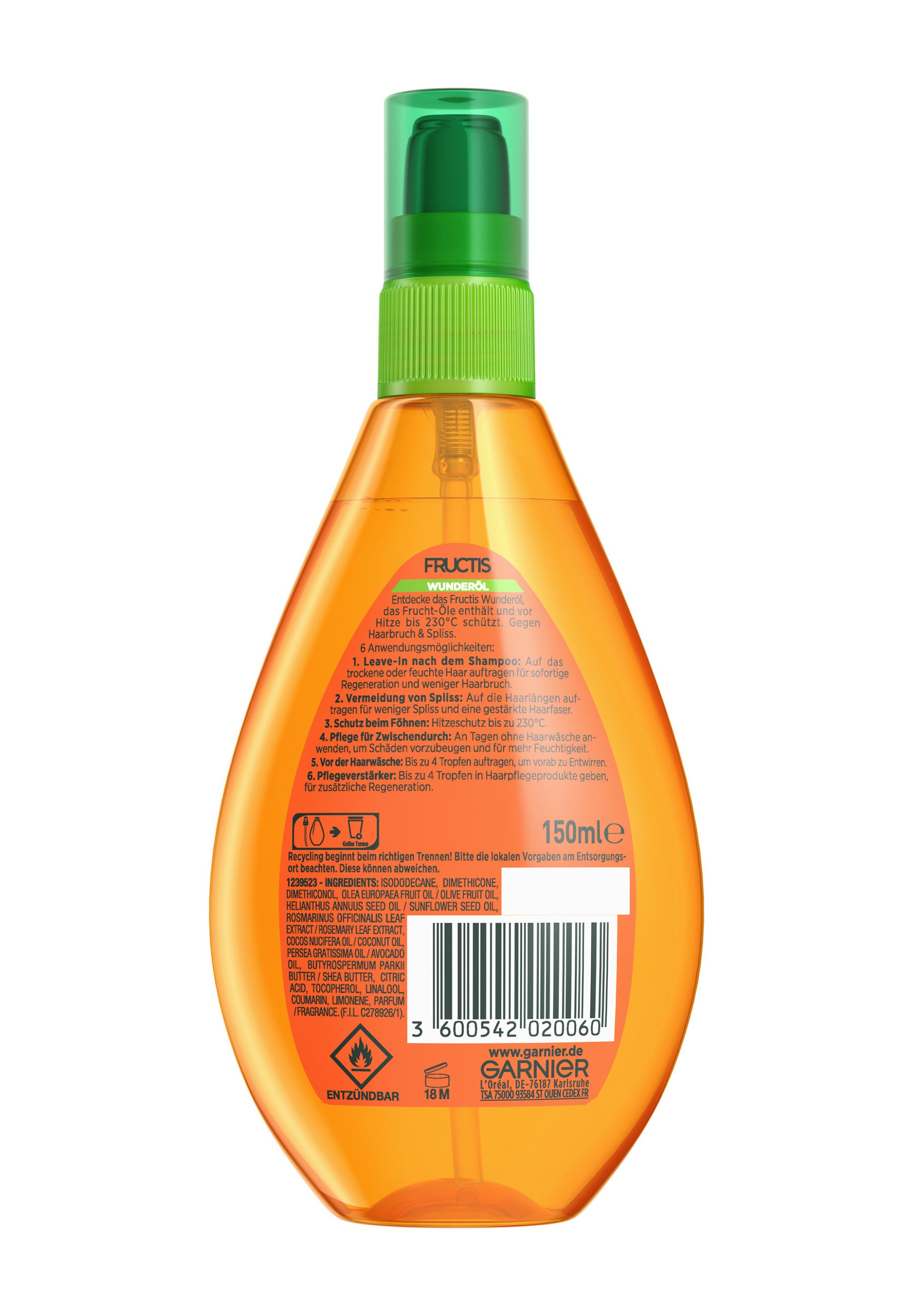 GARNIER Haaröl GARNIER FRUCTIS WUNDER-ÖL HITZESCHUTZ & ANTI-FRIZZ, für stark geschädigtes Haar
