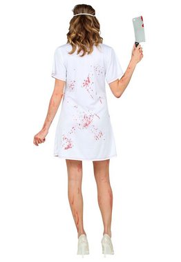 Karneval-Klamotten Zombie-Kostüm Blutige Horror Krankenschwester Kostüm Damen, Frauenkostüm Halloween, weißes Kleid mit Haube und Blutflecken