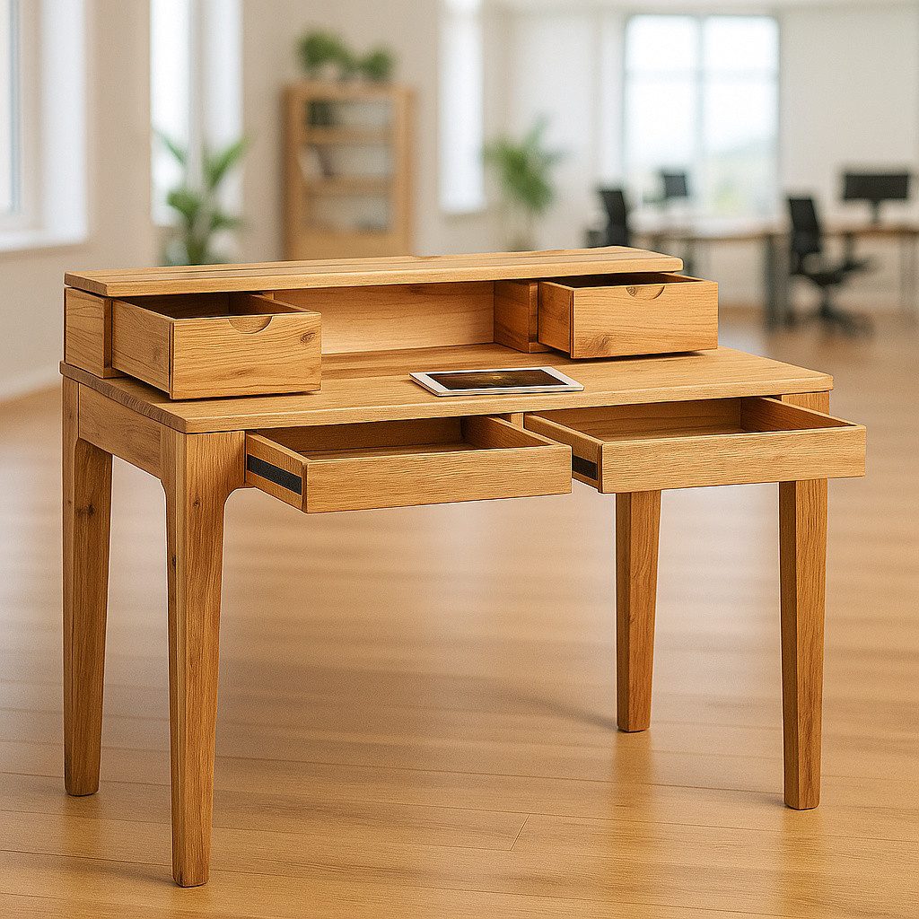 bv-vertrieb Sekretär Sekretär Wildeiche Schreibtisch 110x76x96x55 Schubla. Softeinzug #2244