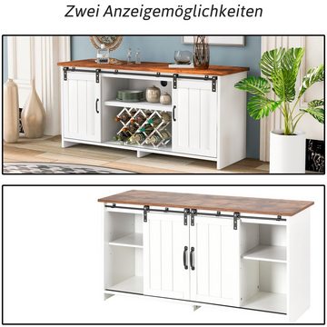 Fangqi Sideboard TV-Schrank,Küchenschrank, Stauraumschrank, mit 2 Schiebetüren (Verstellbare Einlegeböden, zwei Kabellöcher), Mehrzweckschrank im Industriestil