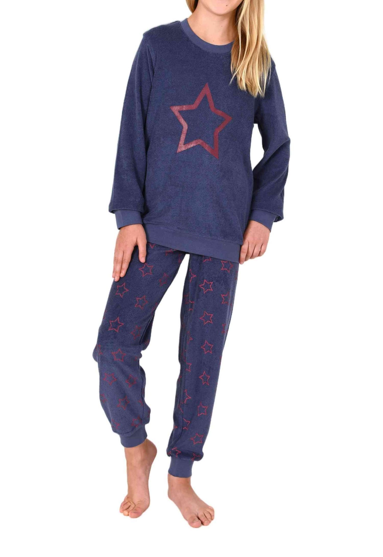 Normann Pyjama Normann Mädchen Frottee Schlafanzug lang mit Bündchen + Sterneoptik