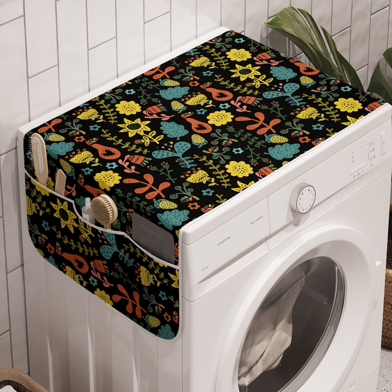 für Anti-Rutsch-Stoffabdeckung Waschmaschine Trockner, Badorganizer Blumen und Stil skandinavischen Blumen Abakuhaus