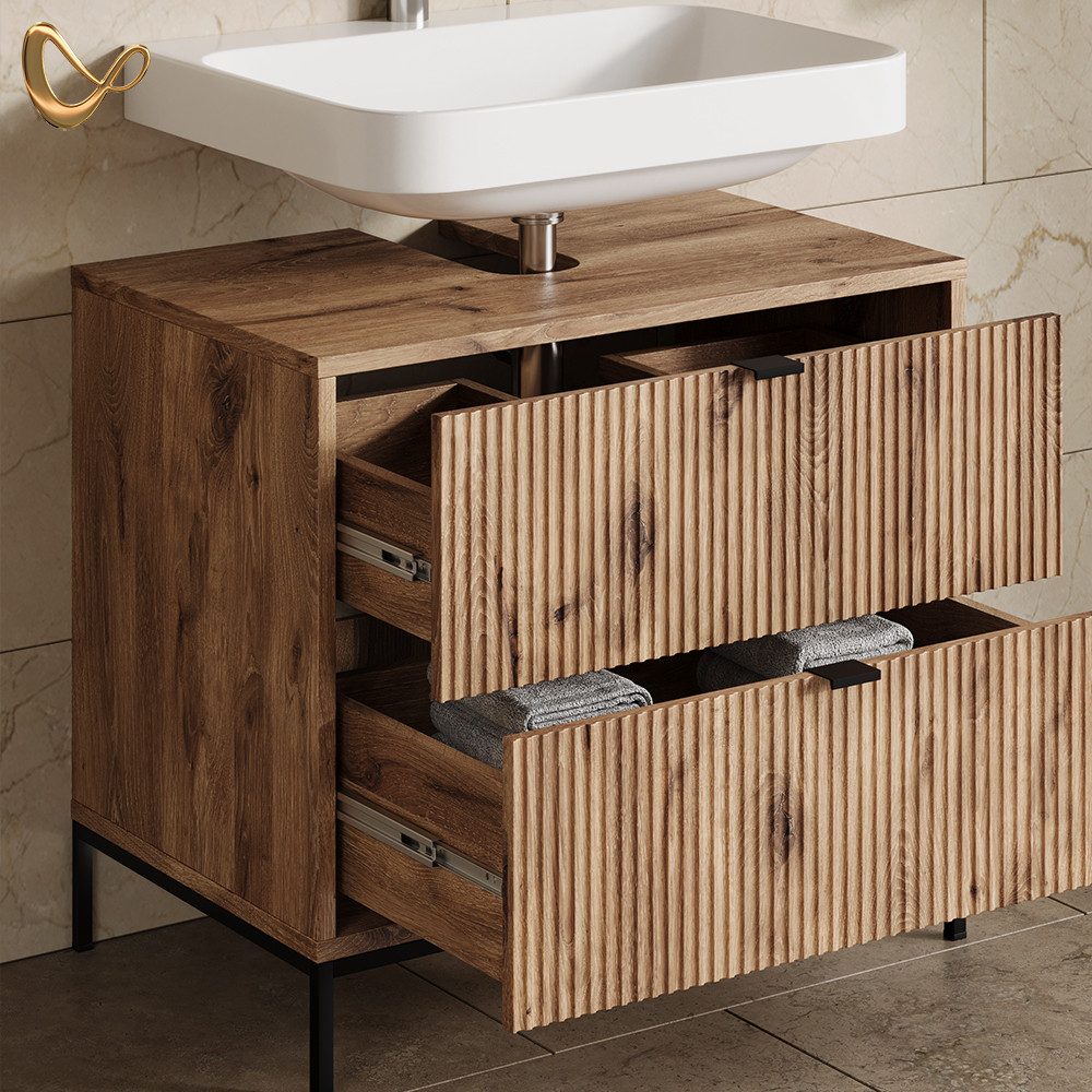 Livinity® Waschbeckenunterschrank Aterno, Viking Oak, 70 x 63 cm mit 2 ausziehbaren Schubladen (1-St) – Bild 5 von 5