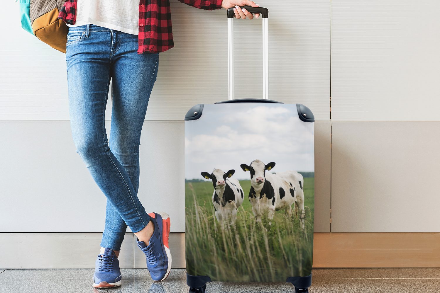 Handgepäckkoffer Trolley, Wolke - Handgepäck MuchoWow Ferien, - Rollen, Gras, Reisekoffer 4 mit Kühe - Reisetasche Tiere für rollen,