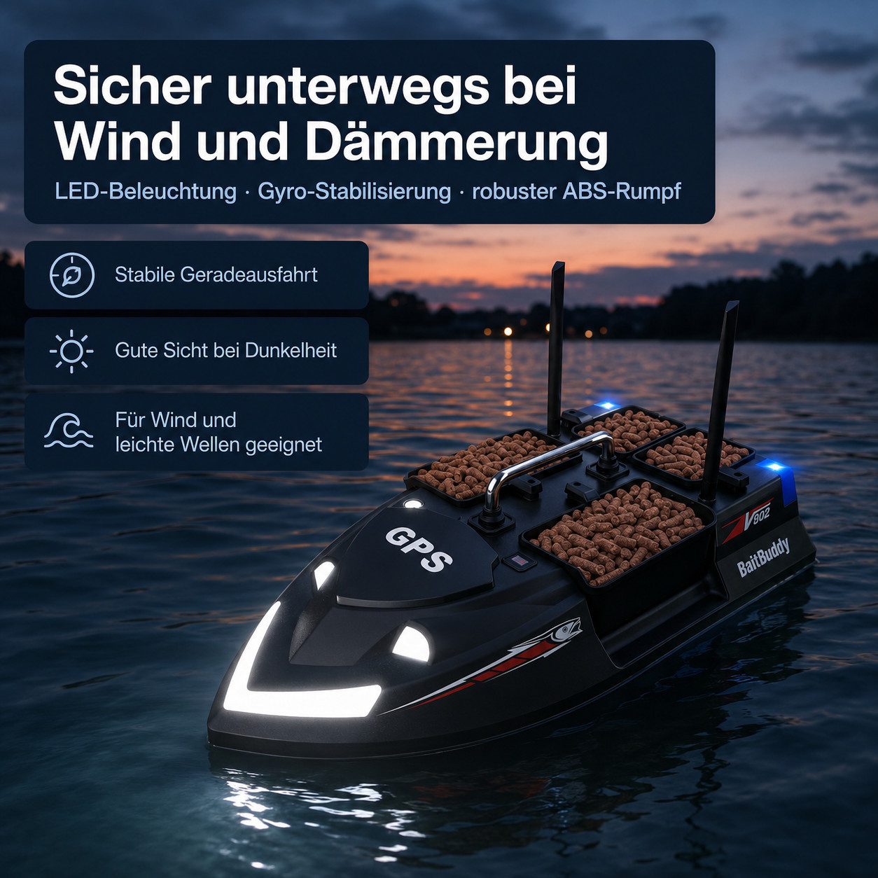 Tekoo RC-Boot GPS Futterboot mit Fischfinder, 500m Reichweite, 2x12000mAh (Set), 160 GPS-Wegpunkte, 500m Reichweite, 3kg Ladekapazität