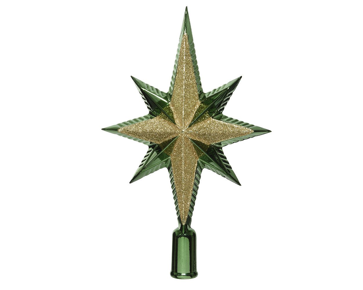 Kaemingk Christbaumspitze, Christbaumspitze Stern 25cm Kunststoff, piniengrün / hellgold