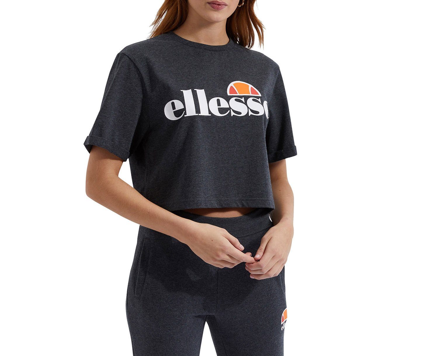 Crewneck Ellesse T-Shirt Kurzarm, Crop-Top, Dunkelgrau T-Shirt Damen -