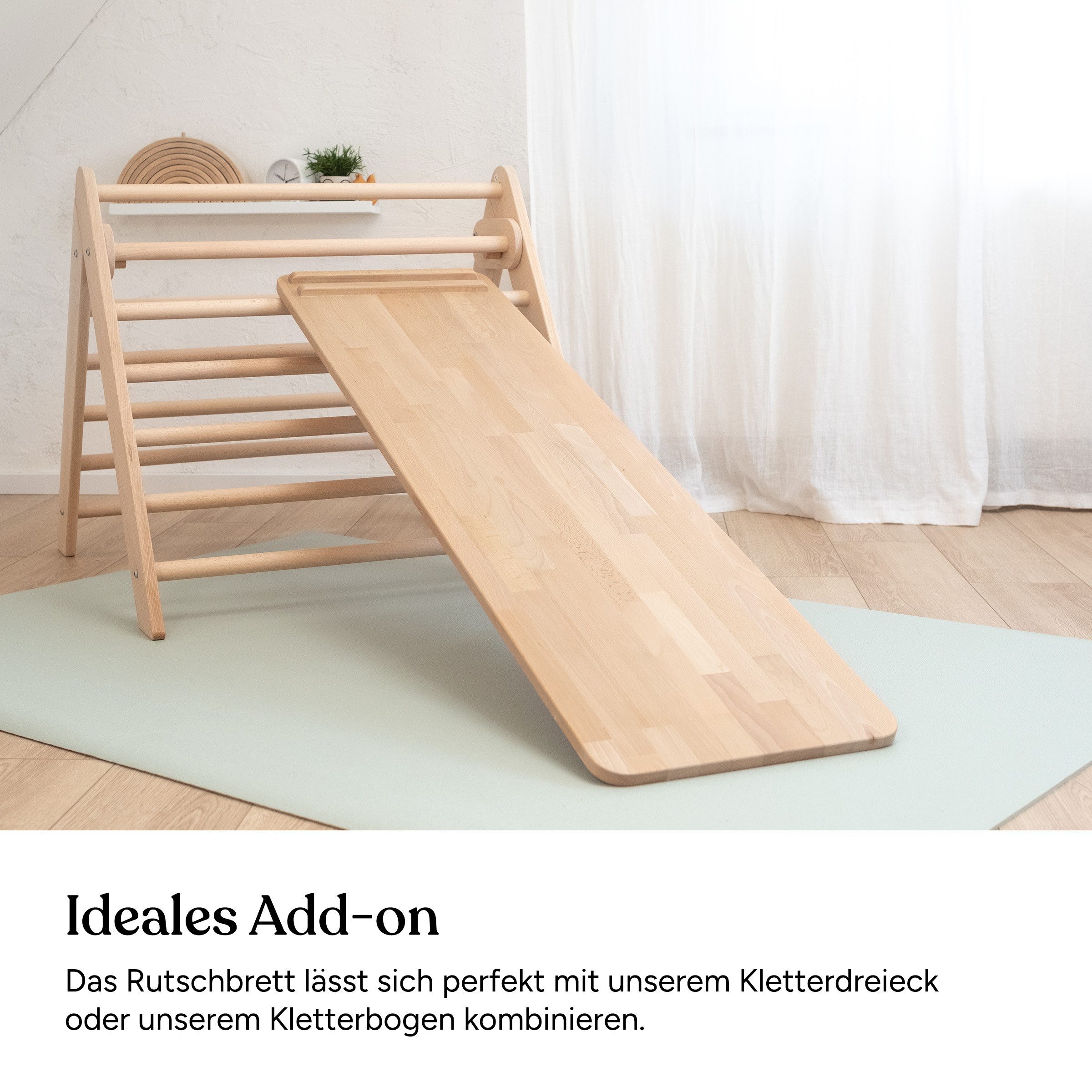 Ehrenkind Kletterwand Rutschbrett und Hühnerleiter Pikler Art, massives Buchen-Holz, (Rutsche & Hühnerleiter beidseitig nutzbar, Buche lackiert), FSC®-zertifiziertes Buchenholz, Montessori inspiriertes Spielzeug