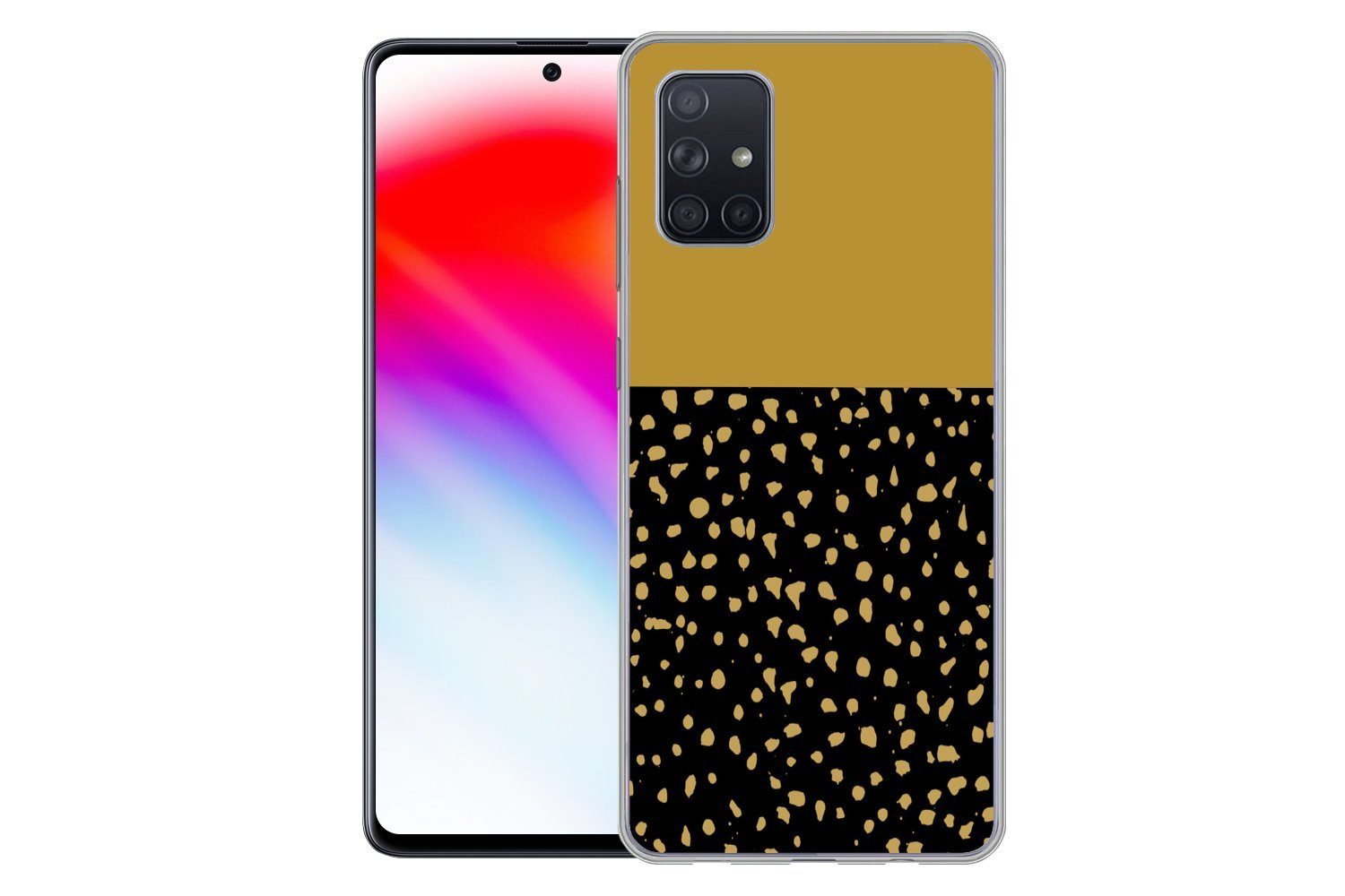 MuchoWow Handyhülle für Samsung Galaxy A51 Polka dots - Ockergelb - Schwarz, Smartphone-Bumper, Print, Handy Schutzhülle Dünn