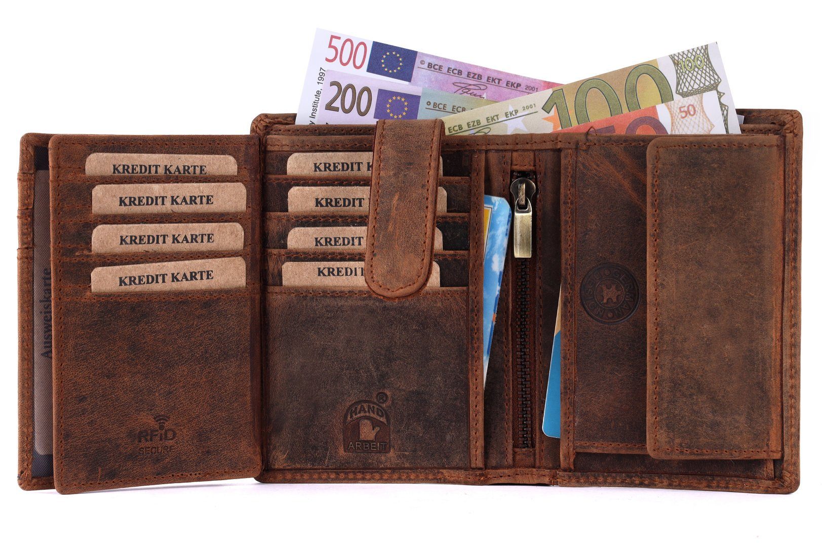 Portemonnaie, Geldbörse RFID Lederbörse Herren Brieftasche mit Schutz Leder SHG Männerbörse Büffelleder Münzfach Börse