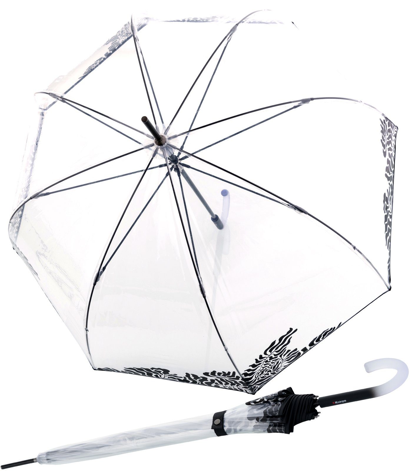 Damen - durchsichtig-schwarz Glockenschirm Jungle Blätter-Aufdruck, Knirps® für Langregenschirm transparenter mit