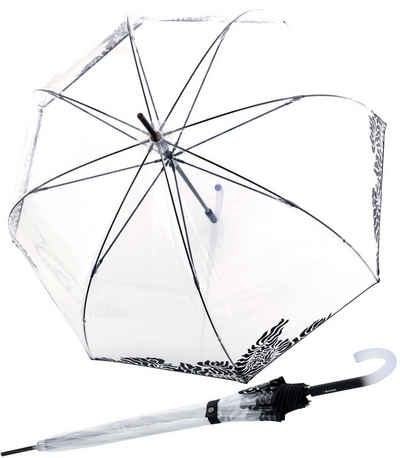 Knirps® Stockregenschirm transparenter Glockenschirm mit Blätter-Aufdruck, durchsichtig-schwarz für Damen - Jungle