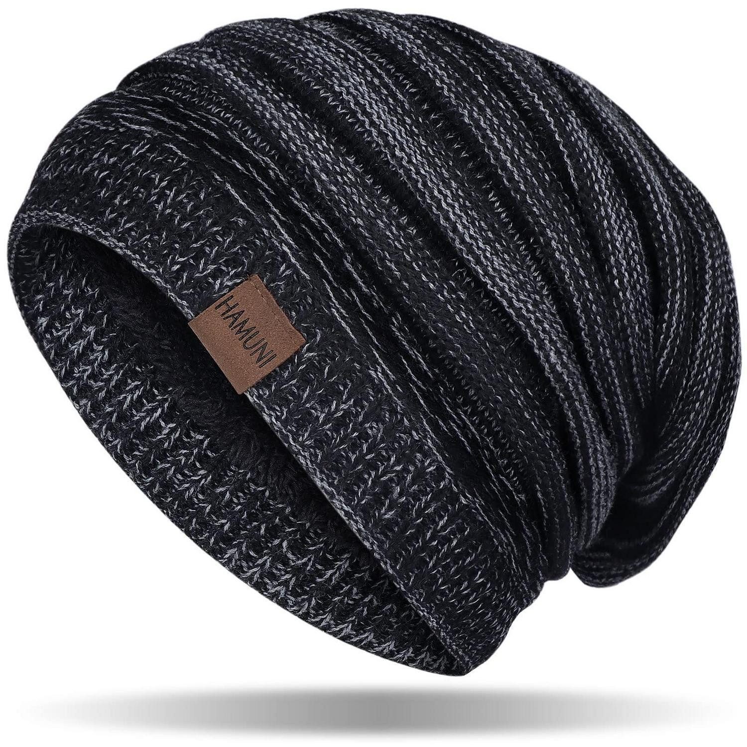 Strickmütze Mütze Strickmütze Wintermütze Herren Damen Beanie Fleece Blume schwarz