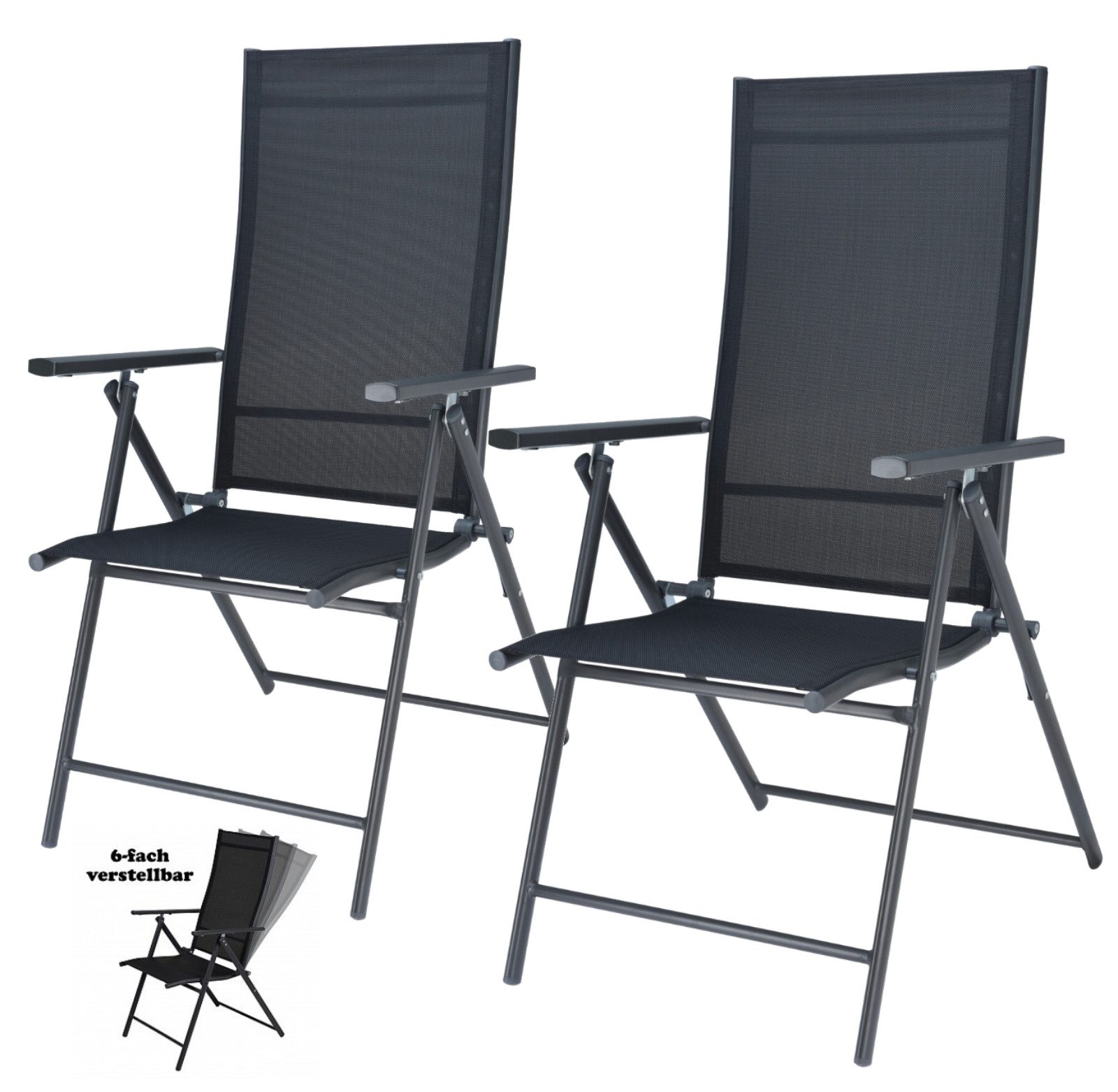 Progarden Gartenstuhl Hochlehner Klappstuhl Anthrazit 2 er Set (Set, 2 St), Hochwertig Verarbeitet, Klappbar, Lehne verstellbar, Faltbar, Stahl – Bild 2 von 5