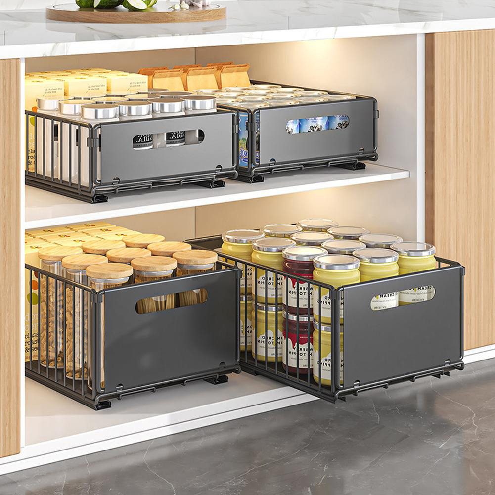 GarveeMore Küchenorganizer-Set Teleskopschublade, Faltbare Ausziehbarer Schrank Organizer, (2-tlg), Slide Out Schrank,Kein Bohren erforderlich,geeignet für Küche,Schränke