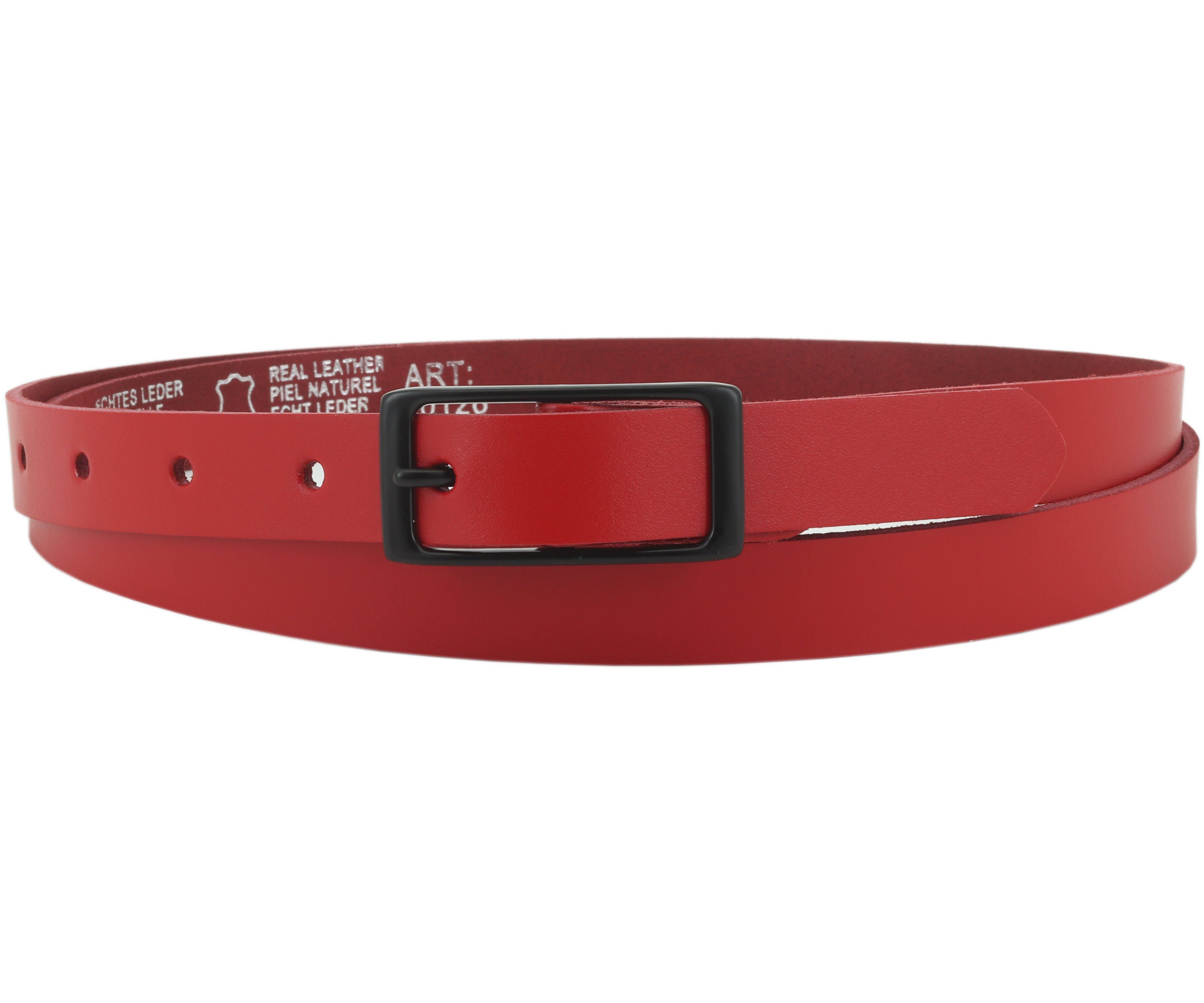 COLOGNEBELT Ledergürtel A3-SL 2 cm Roter Ledergürtel im klassischen Design, mit schwarzer eckiger Gürtelschnalle