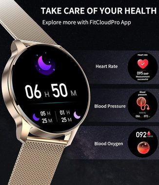 Niolina Smartwatch (1,32 Zoll, Android iOS), Damen mit telefonfunktion armbanduhr mit pulsmesser schrittzähler