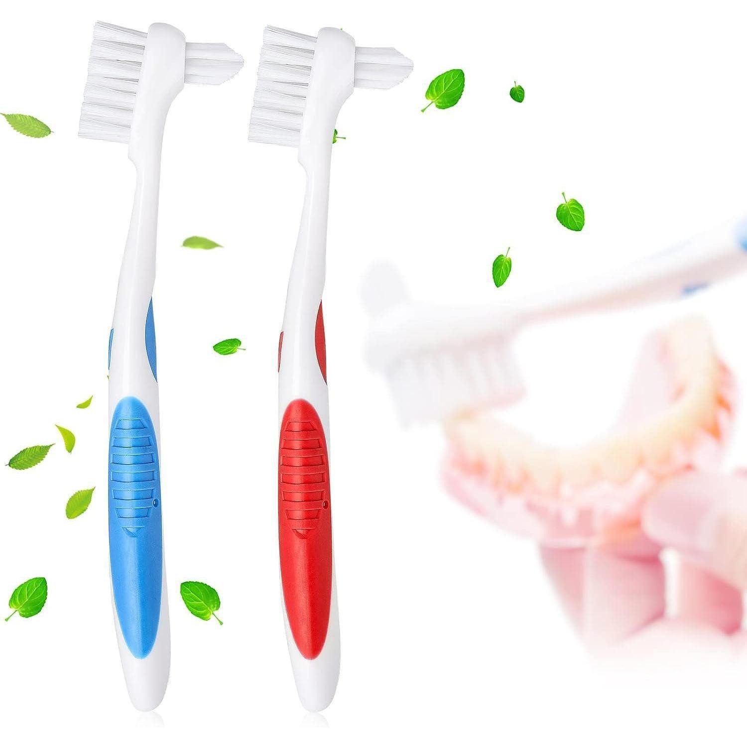 LuxusKollektion Interdentalbürsten Zahnersatz-Reinigungsbürsten Doppelborsten 1 rot 1 blau 2er-Packung